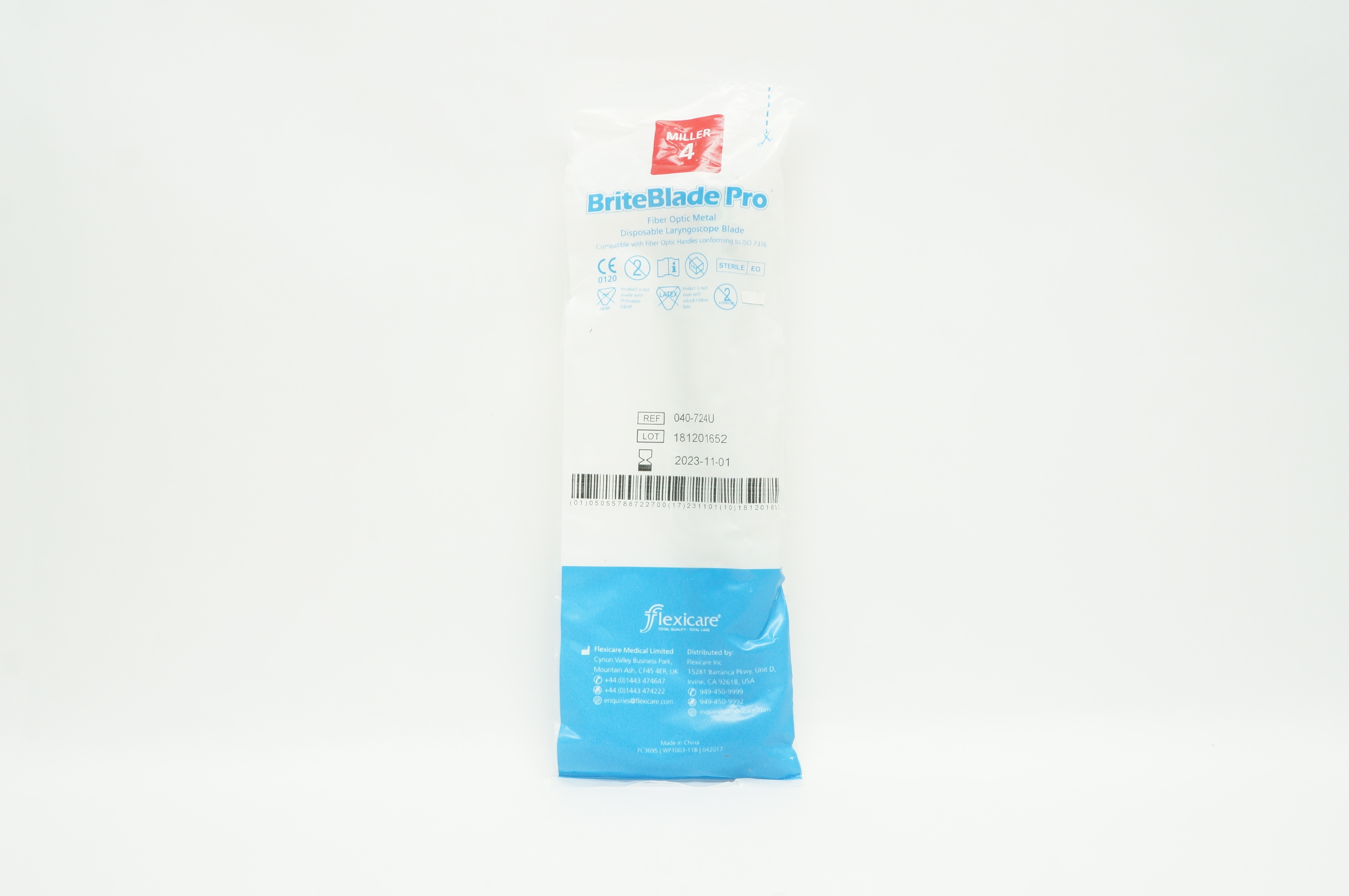 Flexicare Medical 040-724U BriteBlade Pro Fiber Optic Metal MIL 4