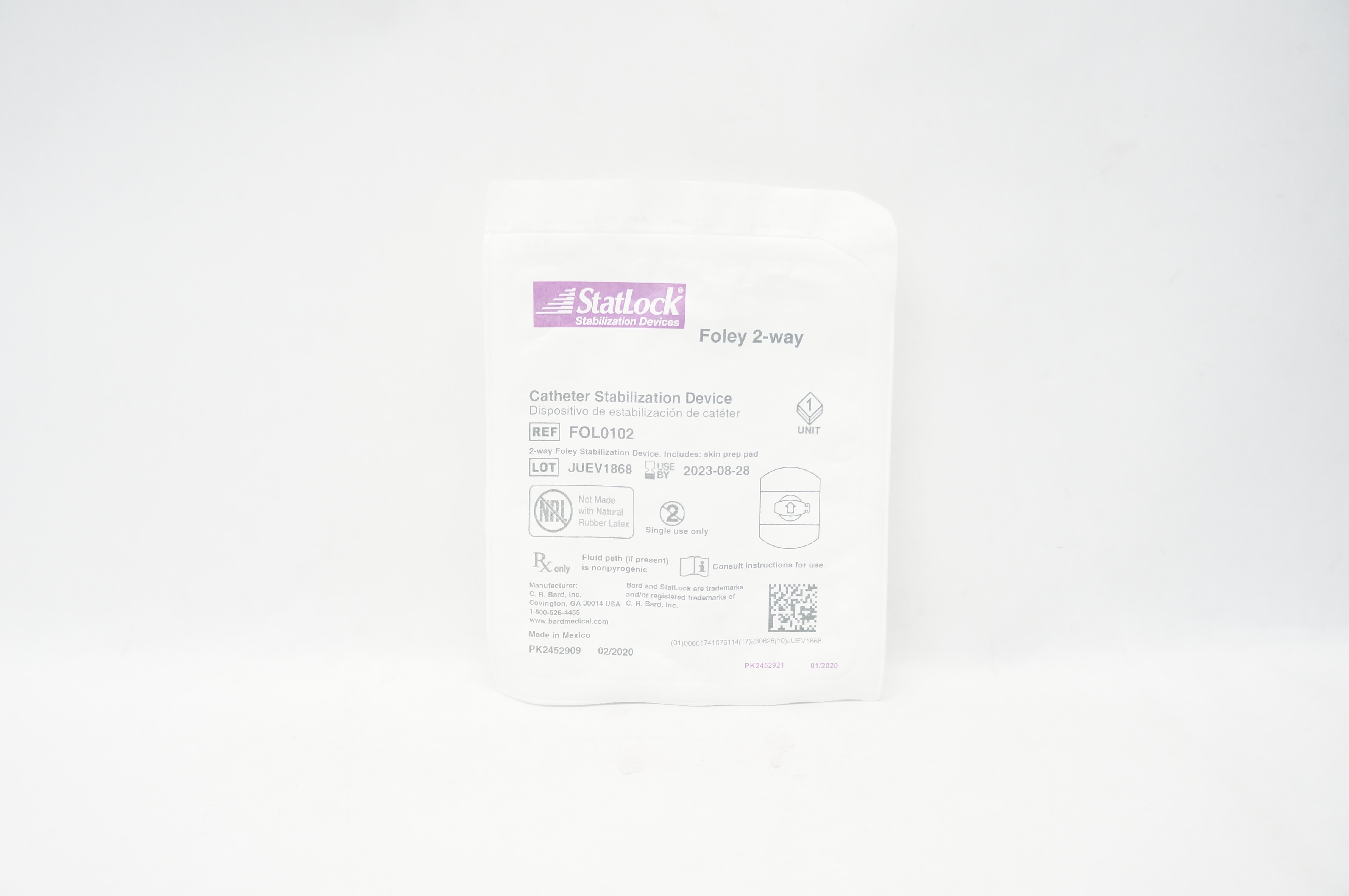 Bard FOL0102 StatLock Cath. Stabilization Device Foley 2-way (x)