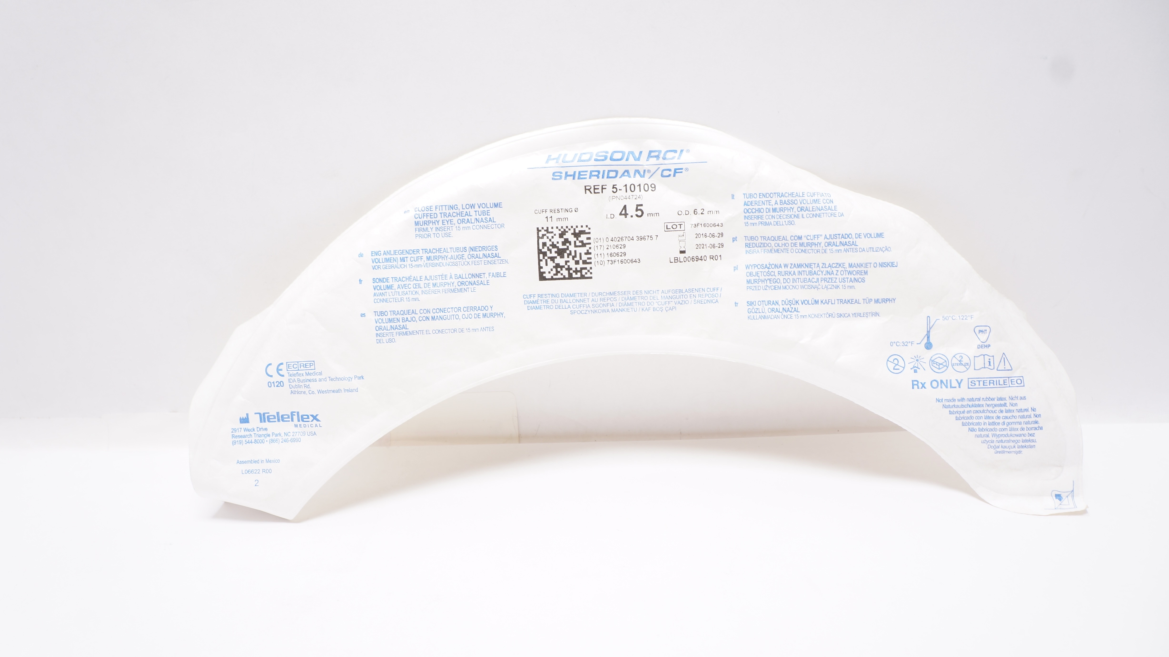 Teleflex 5-10109 Hudson RCI Sheridan Uncuffed Tracheal Tube 11 x 4.5x6.2mmOD (x)