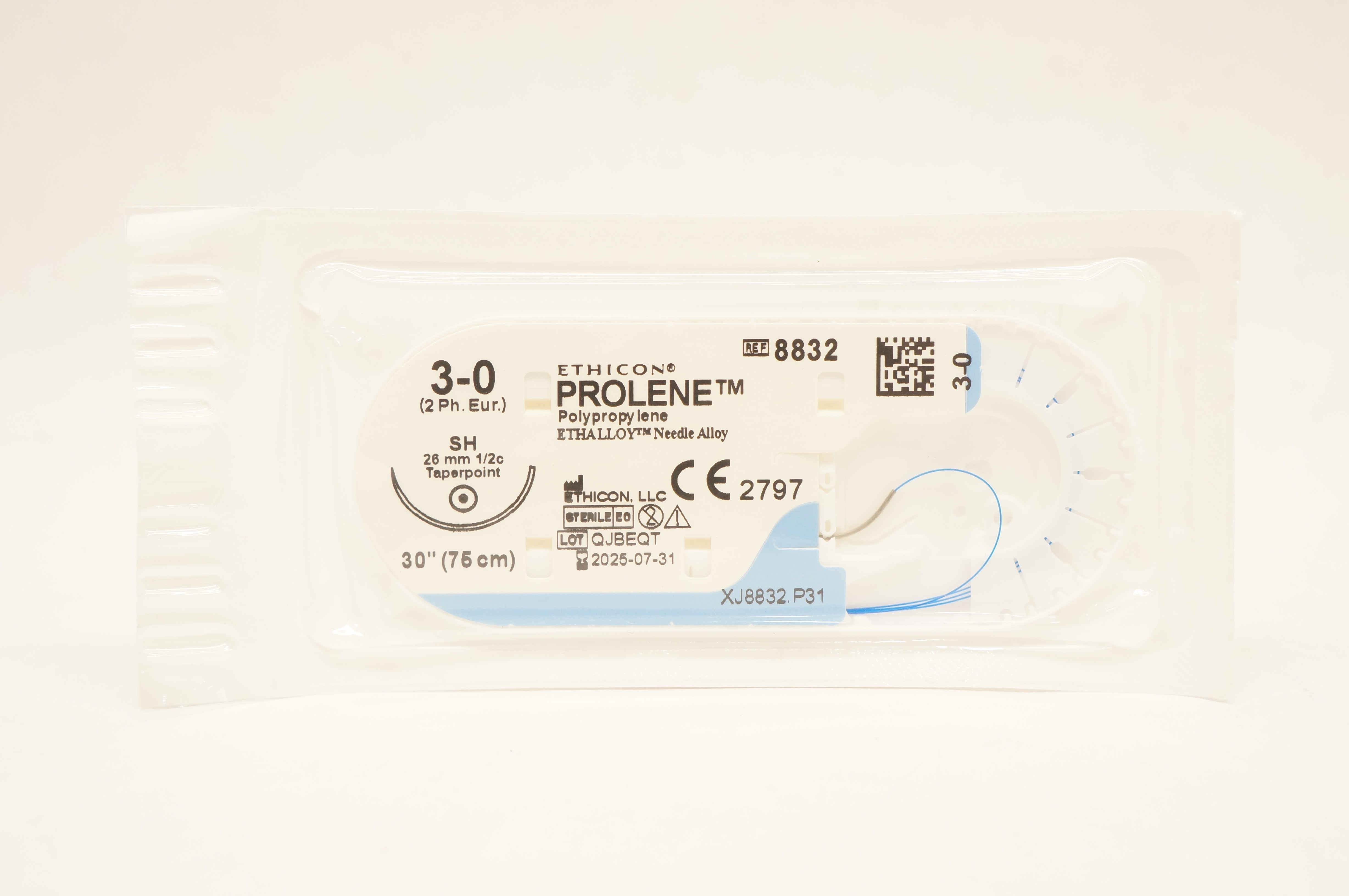 Ethicon 8832 3-0 Prolene Polypropylene Stre SH 26mm 1/2c Taperpoint, 30 inch