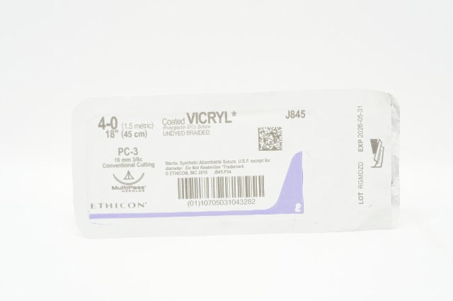 Ethicon J845 4-0 Coated VICRYL Stre PC-3 16mm 3/8c Conventional Cutting 18 in.