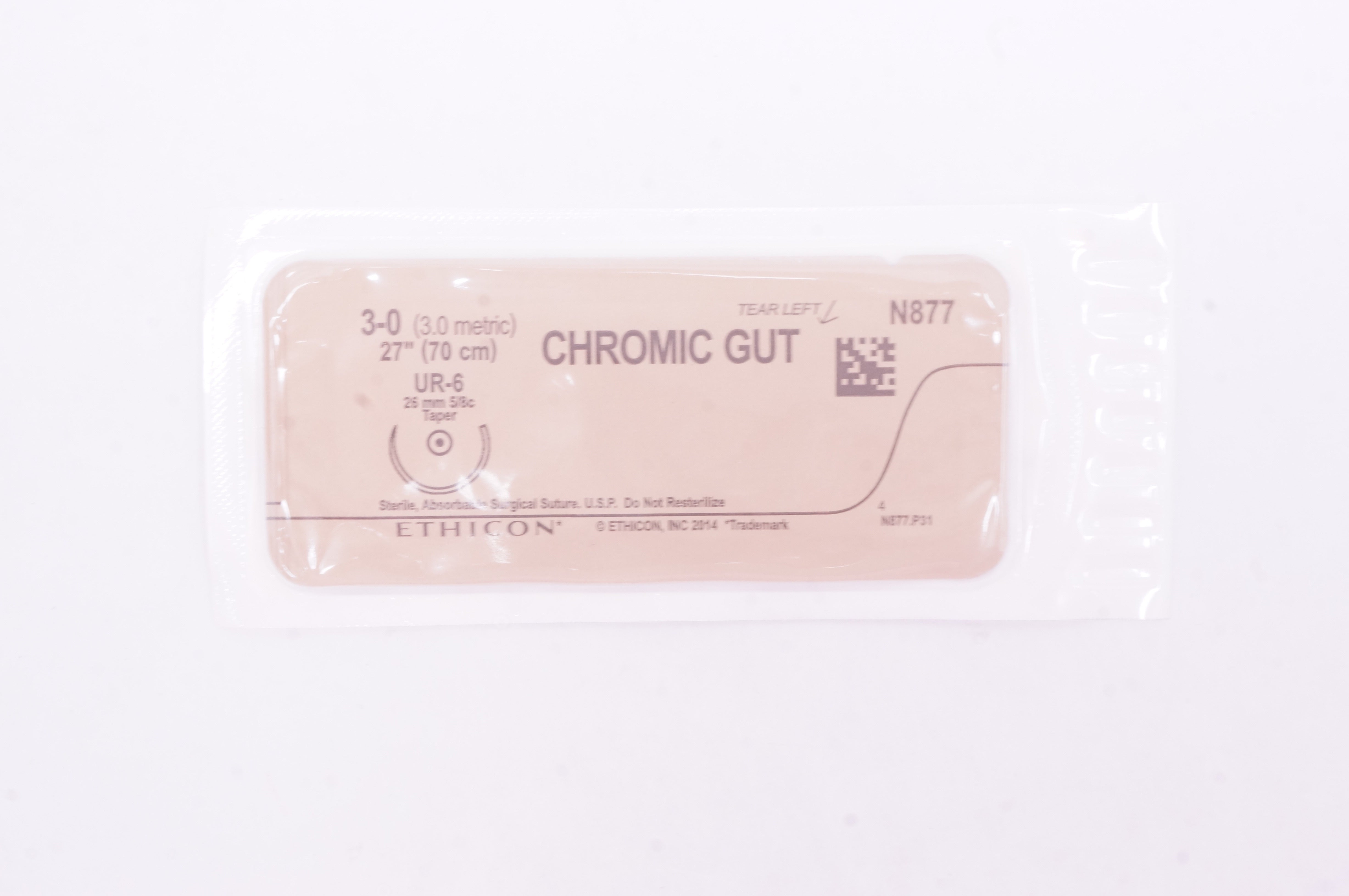 Ethicon N877 3-0 Chromic Gut, Taper Point, Absorbable, UR-6 26mm 5/8 27inch (x)