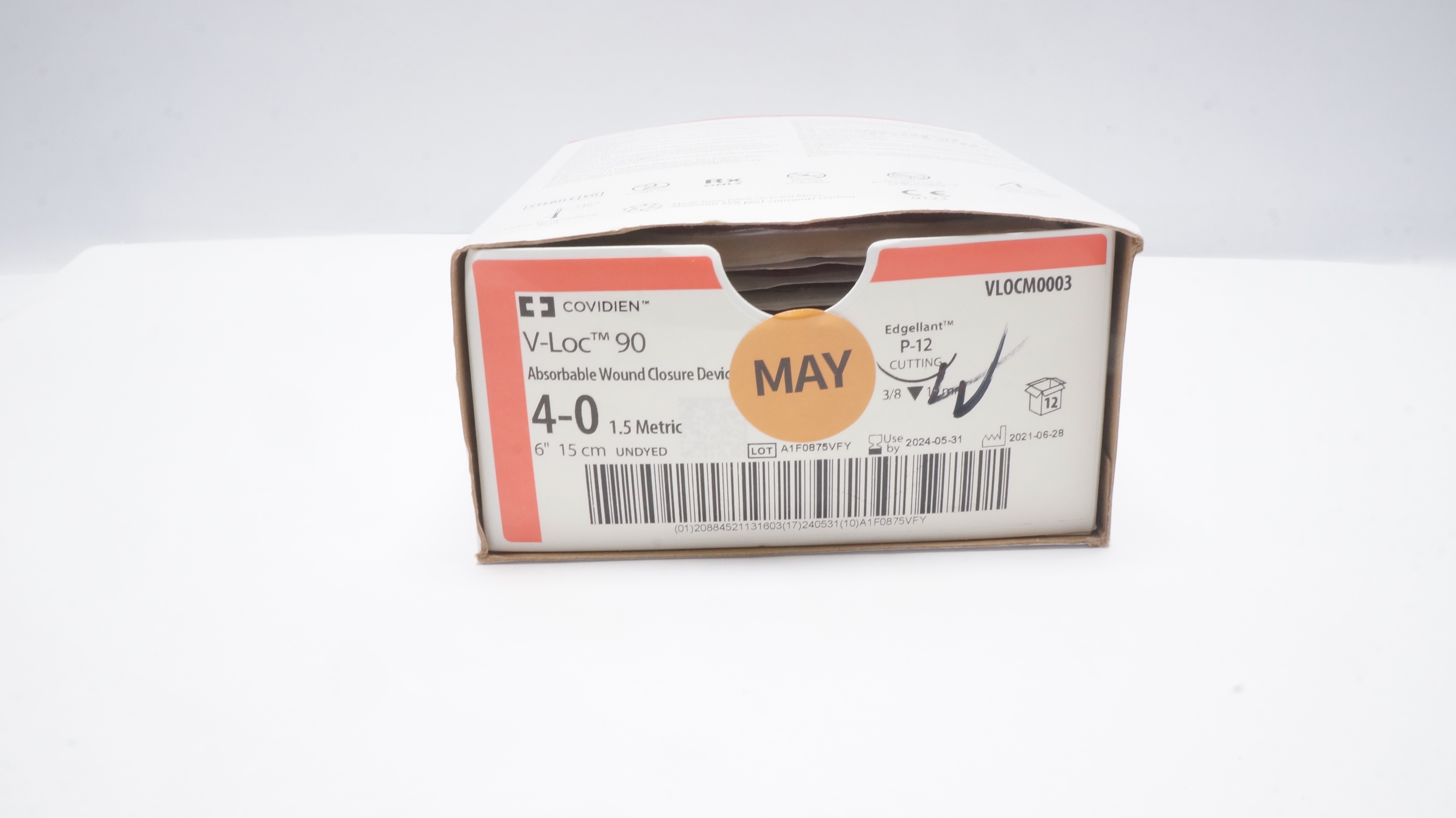 Covidien VLOCM0003 4-0 V-Loc 90 Wound Closure Device, P-12 Cutting (x)-Box of 12