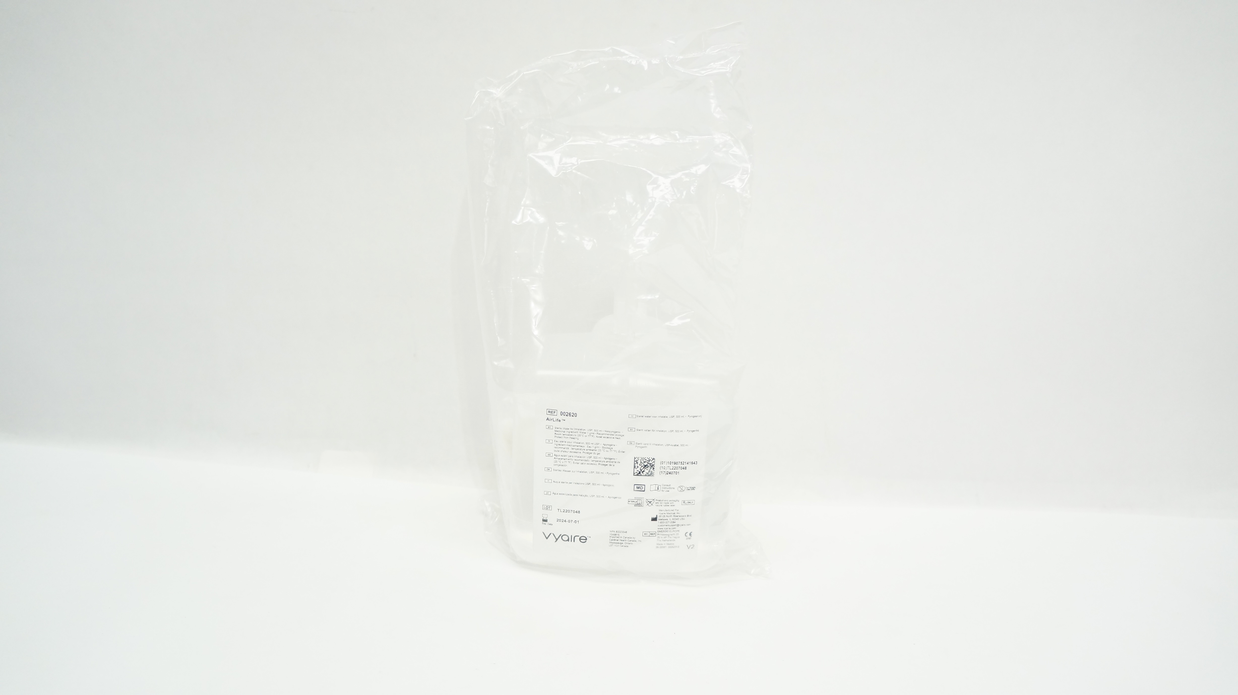 Vyaire 002620 AirLife Sterile Water for Inhalation, USP 500 ml