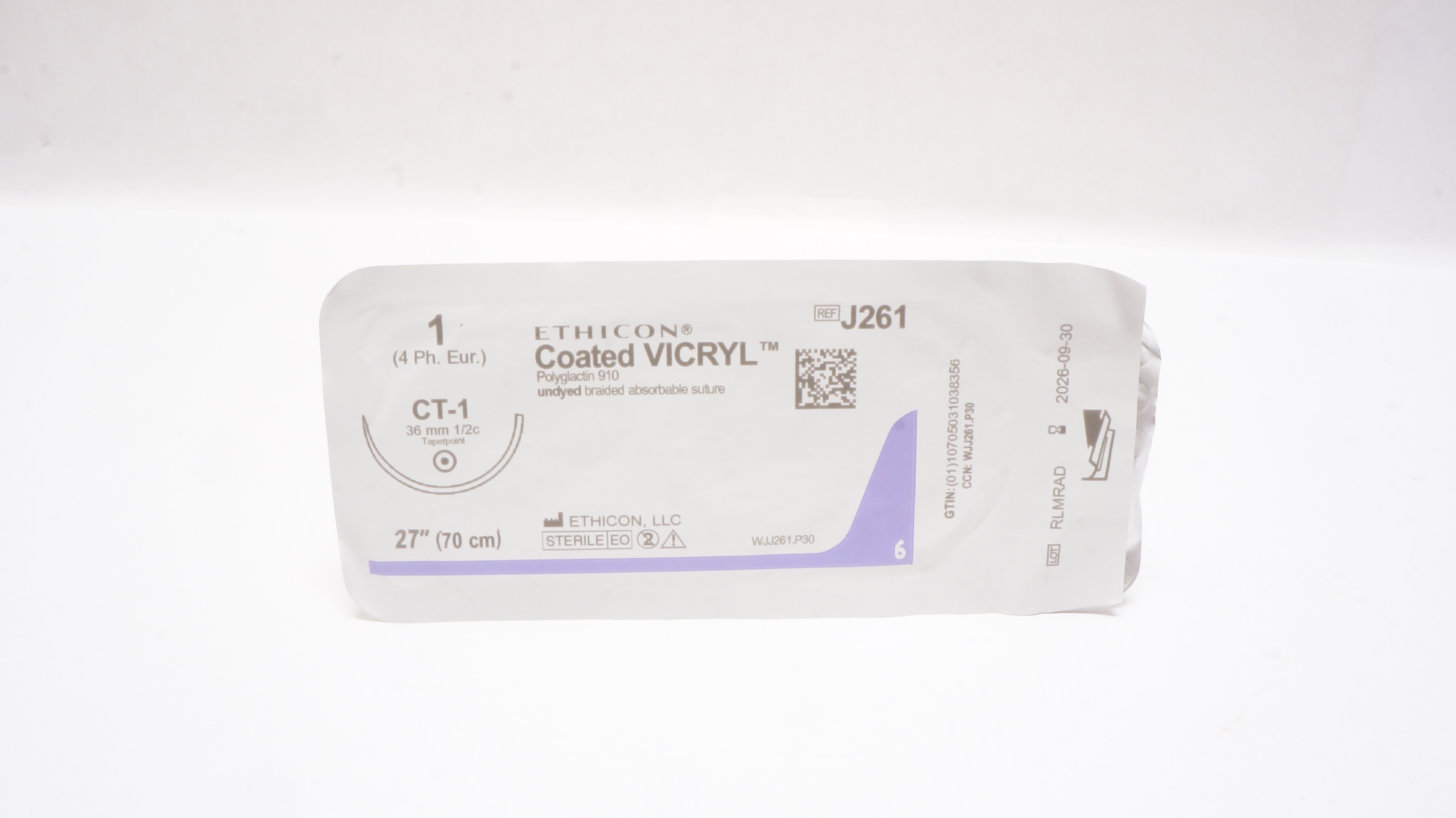 Ethicon J261 1 Coated VICRYL Polyglactin 910 Stre CT-1 36mm 1/2c Taperpoint, 27inch