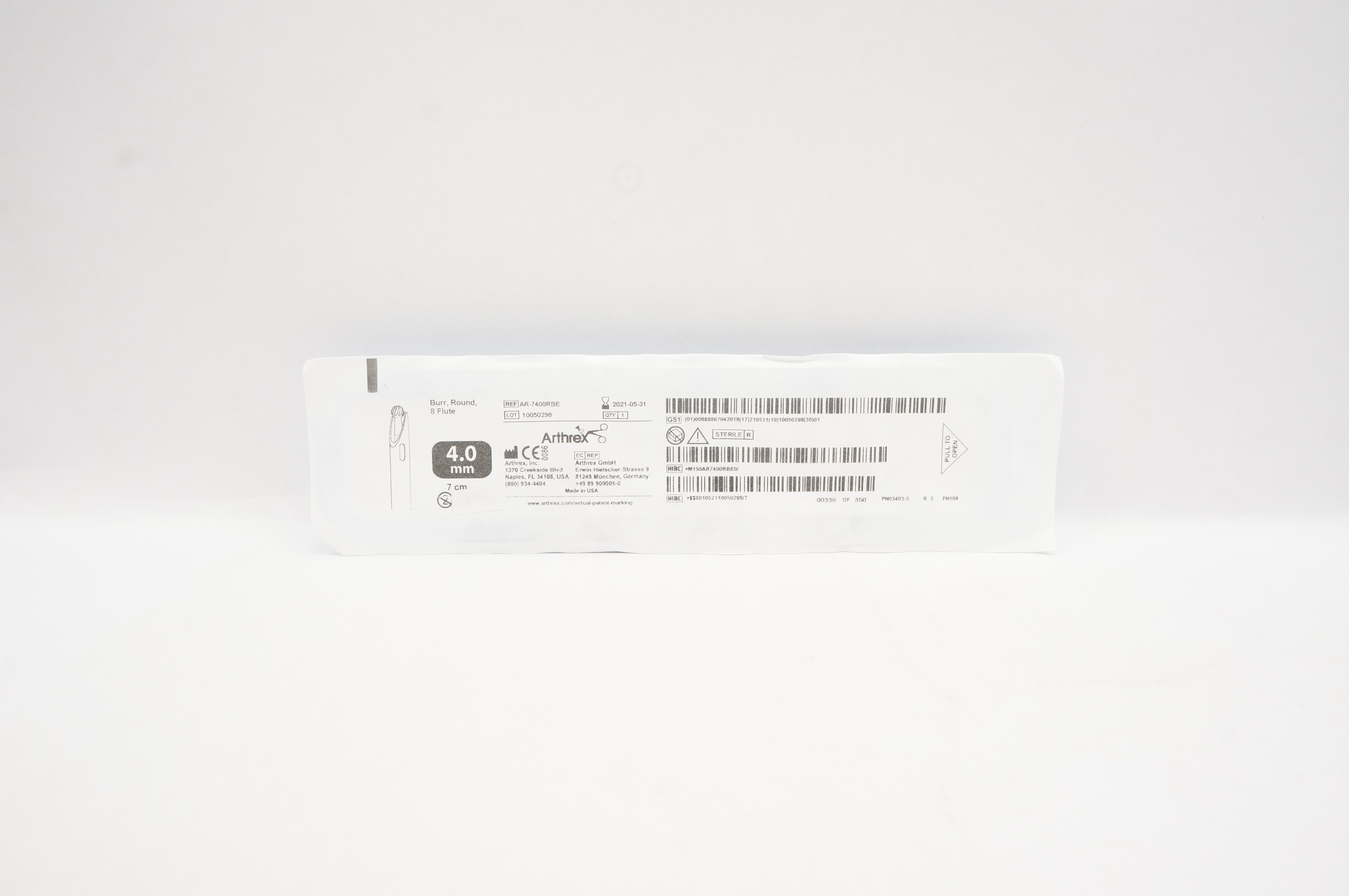 Arthrex AR-7400RBE Burr, Round 8Flute 4.0mm x 7cm (x)
