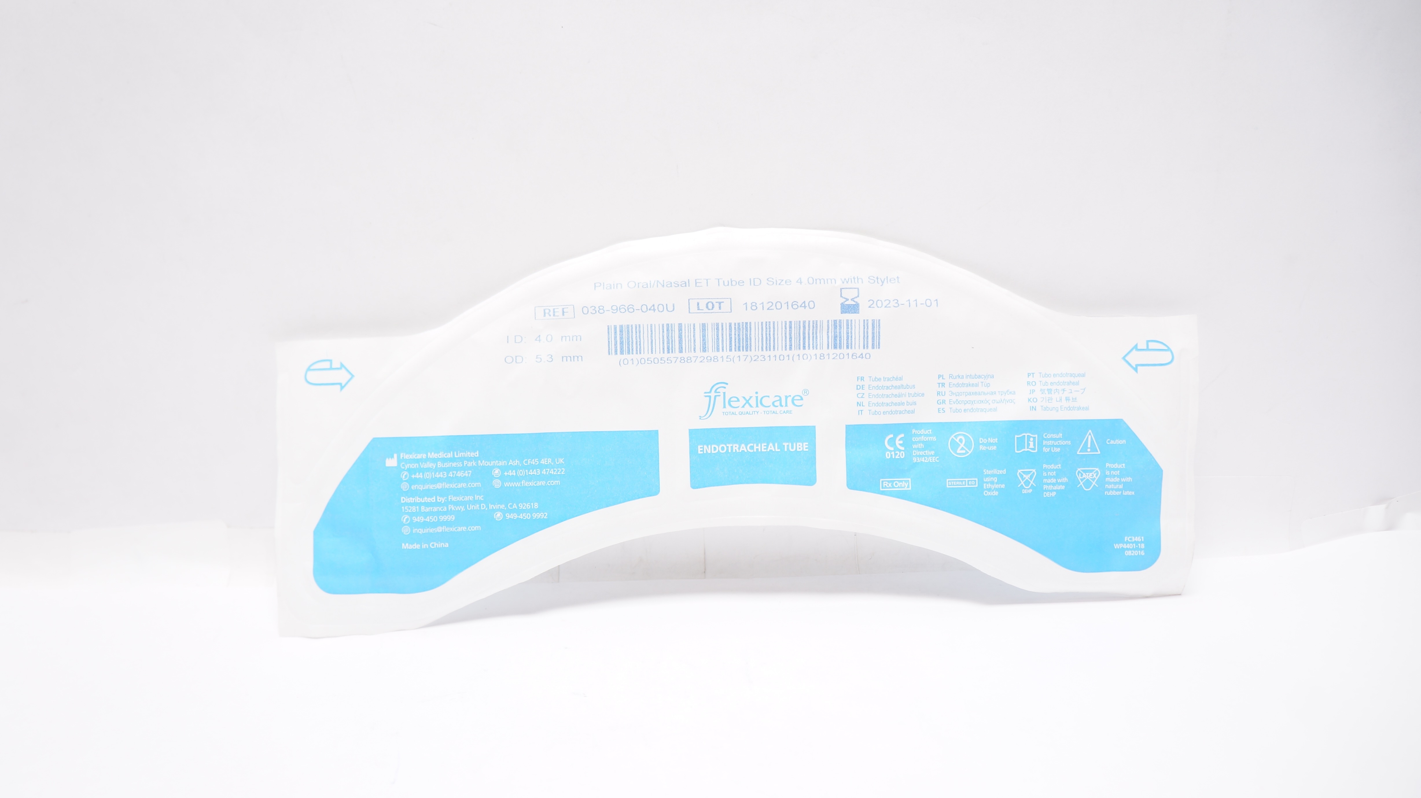 Flexicare 038-966-040U Plain Oral/Nasal Endotracheal Tube W/ Stylet (x)