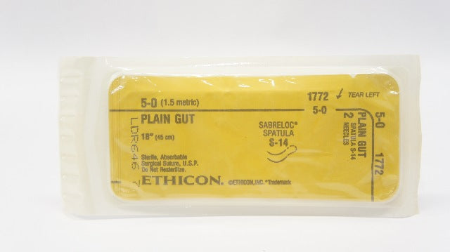 Ethicon 1772 5-0 Plain Gut Surgical Stre Sabreloc Spatula S-14, 18inch (x)