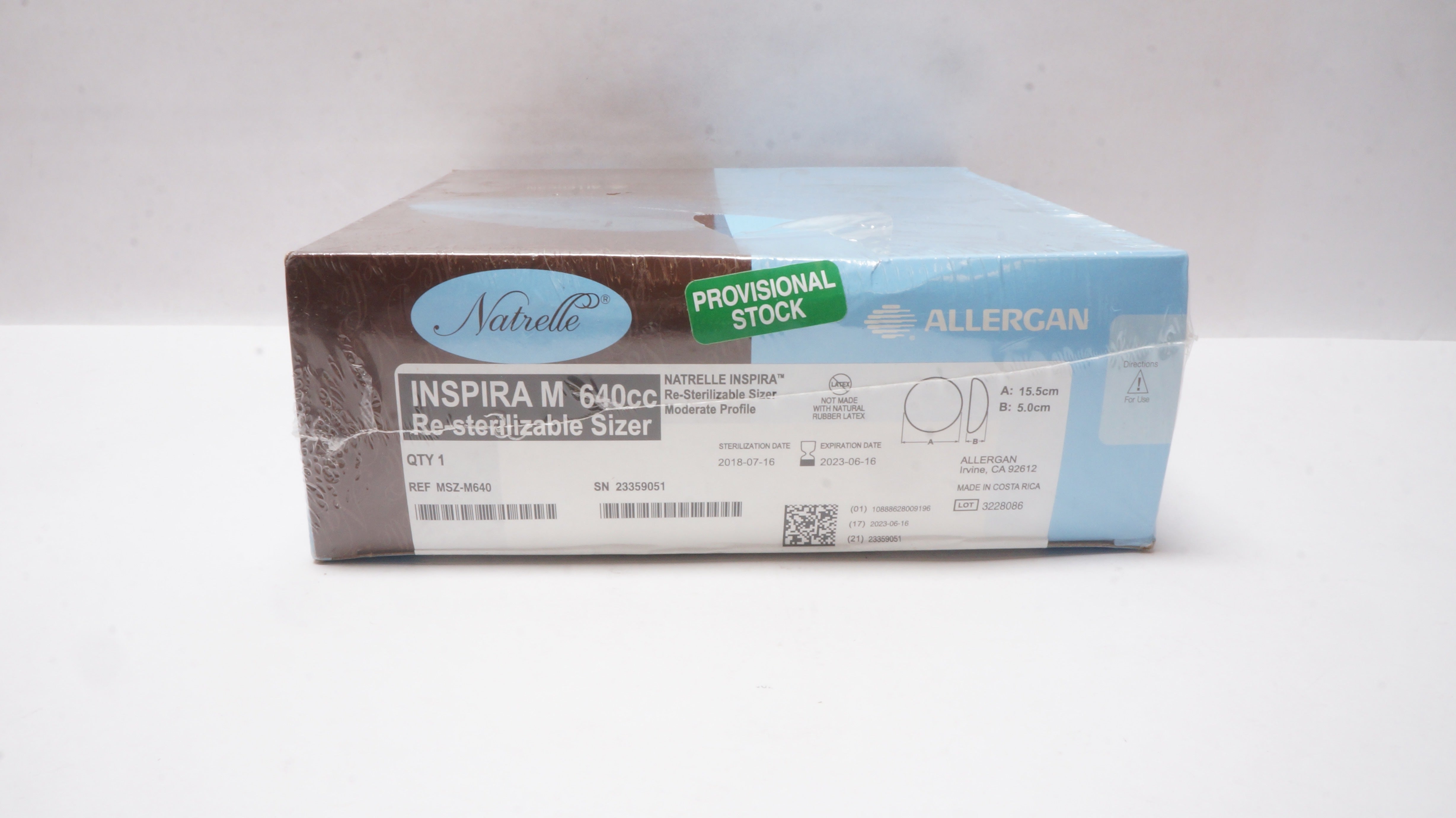 Allergan MSZ-M640 Natrelle Inspira M 640cc Re-Sterilizable Sizer 15.5cm x 5.0cm