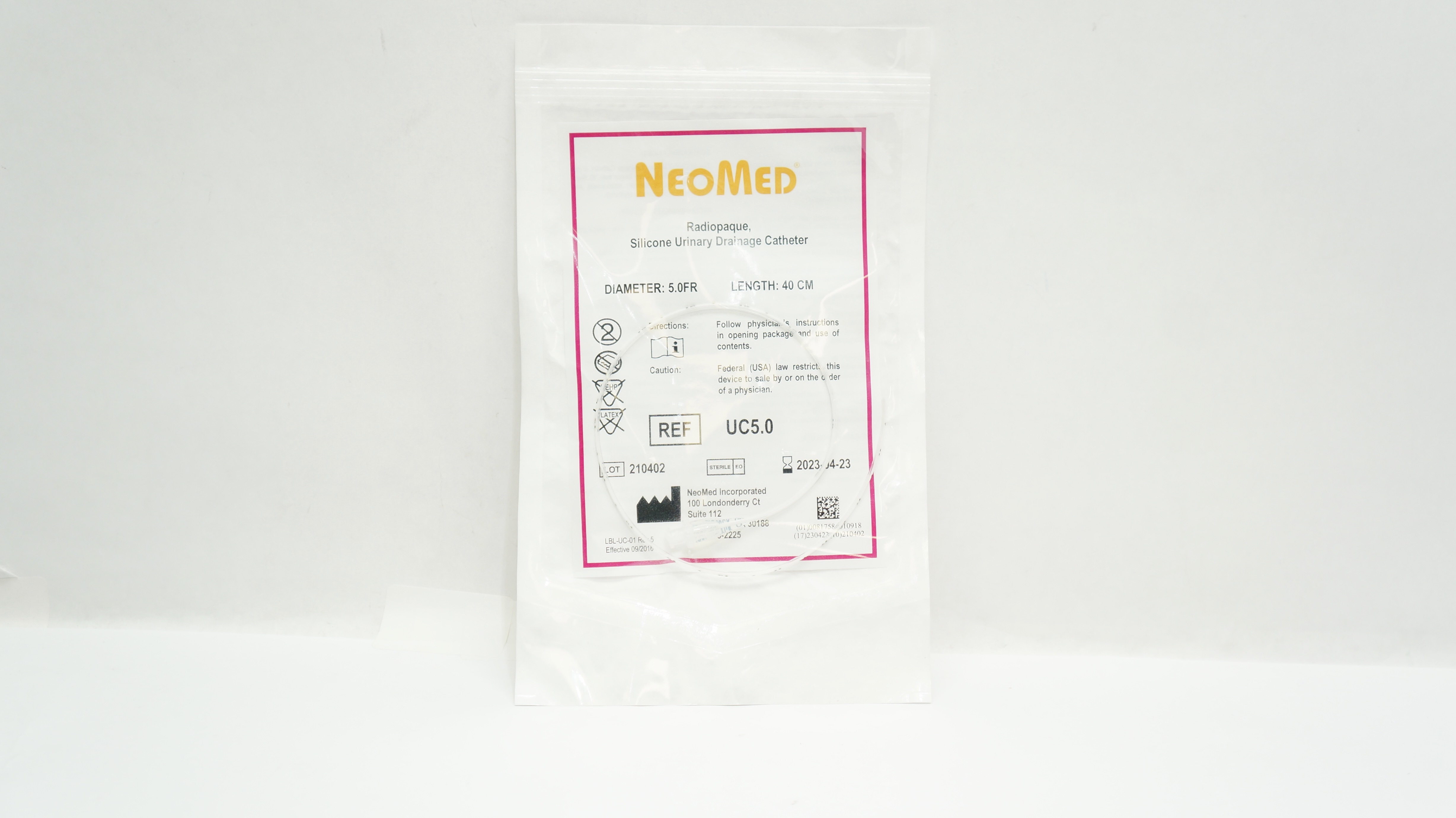 NeoMed UC5.0 Radiopaque Silicone Urinary Drainage Cath. 5.0Fr x 40cm