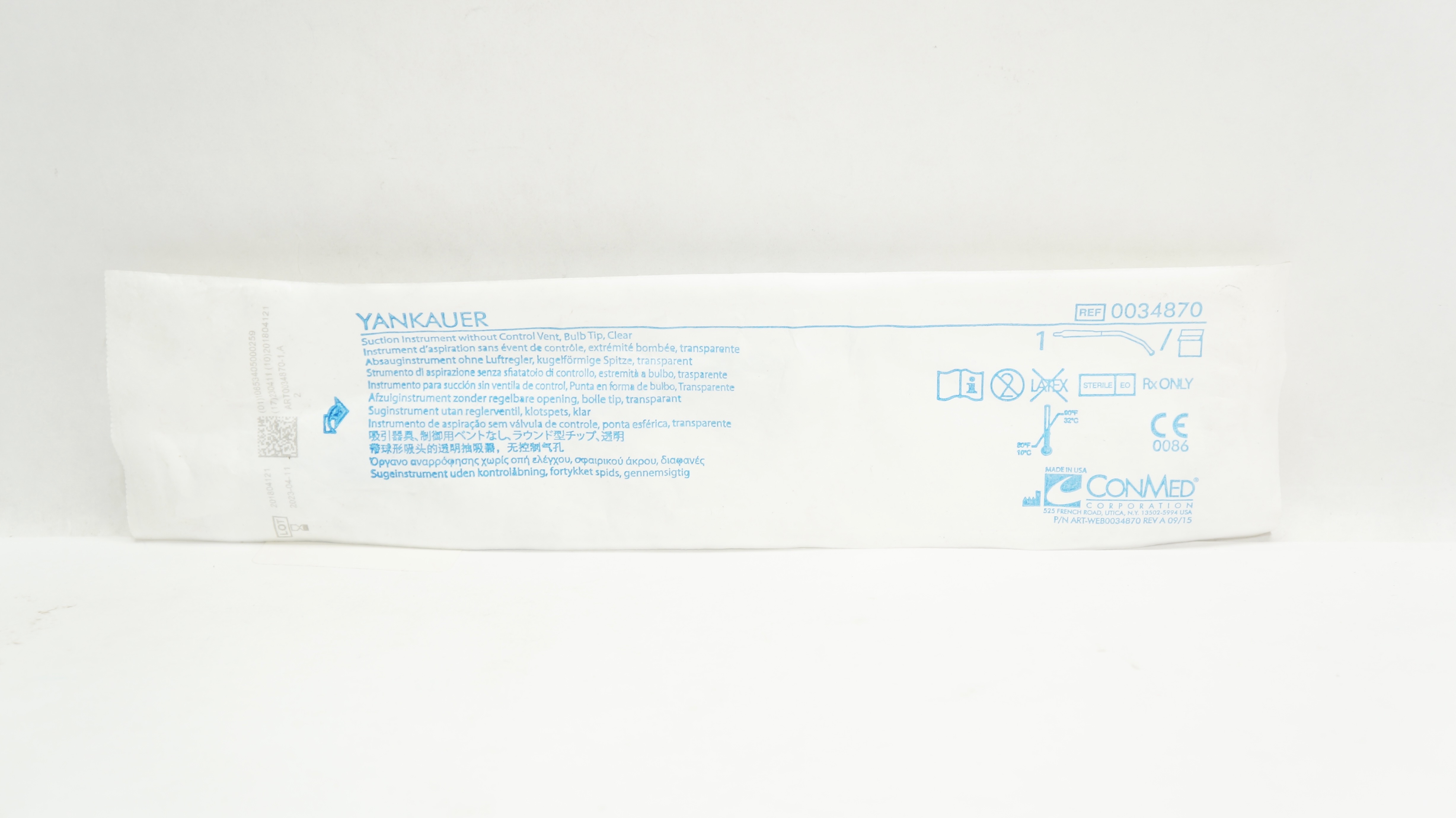 ConMed 0034870 Yankauer Suction Instrument without Control Vent Bulb Tip Clear(x)