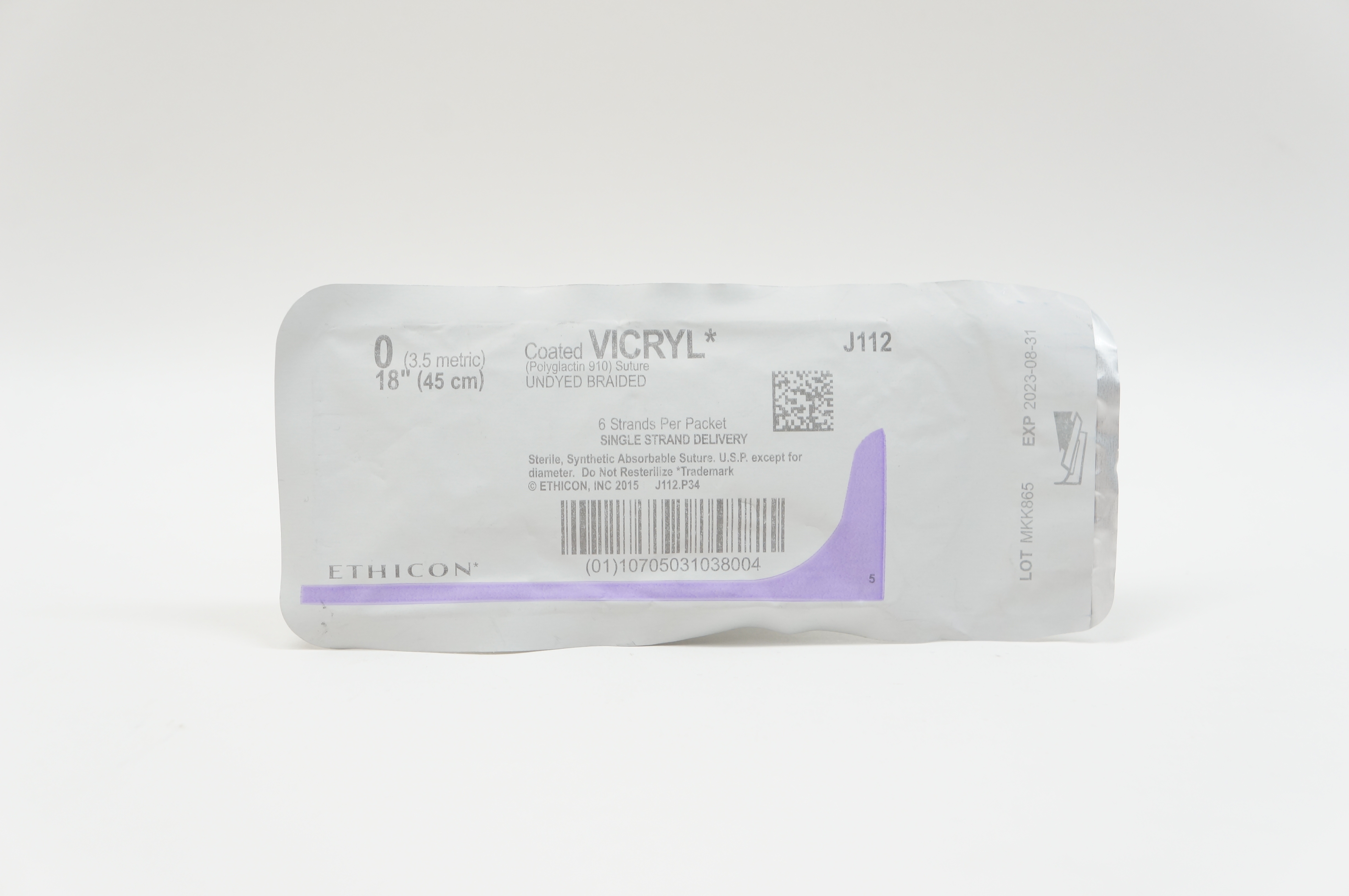 Ethicon J112 0 VICRYL, Undyed Braided, 18inch