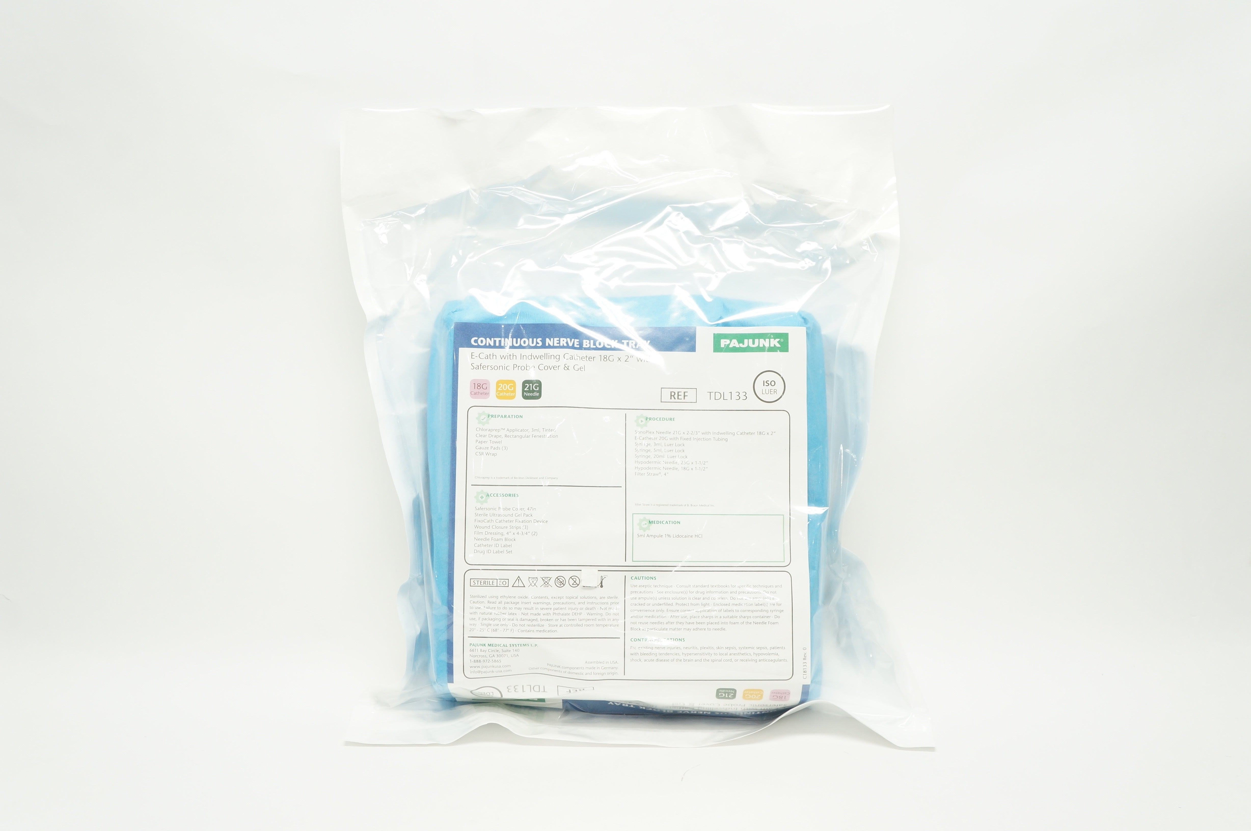 Pajunk Medical Systems TDL133 Continuous Nerve Block Tray 18G x 20G x 21G