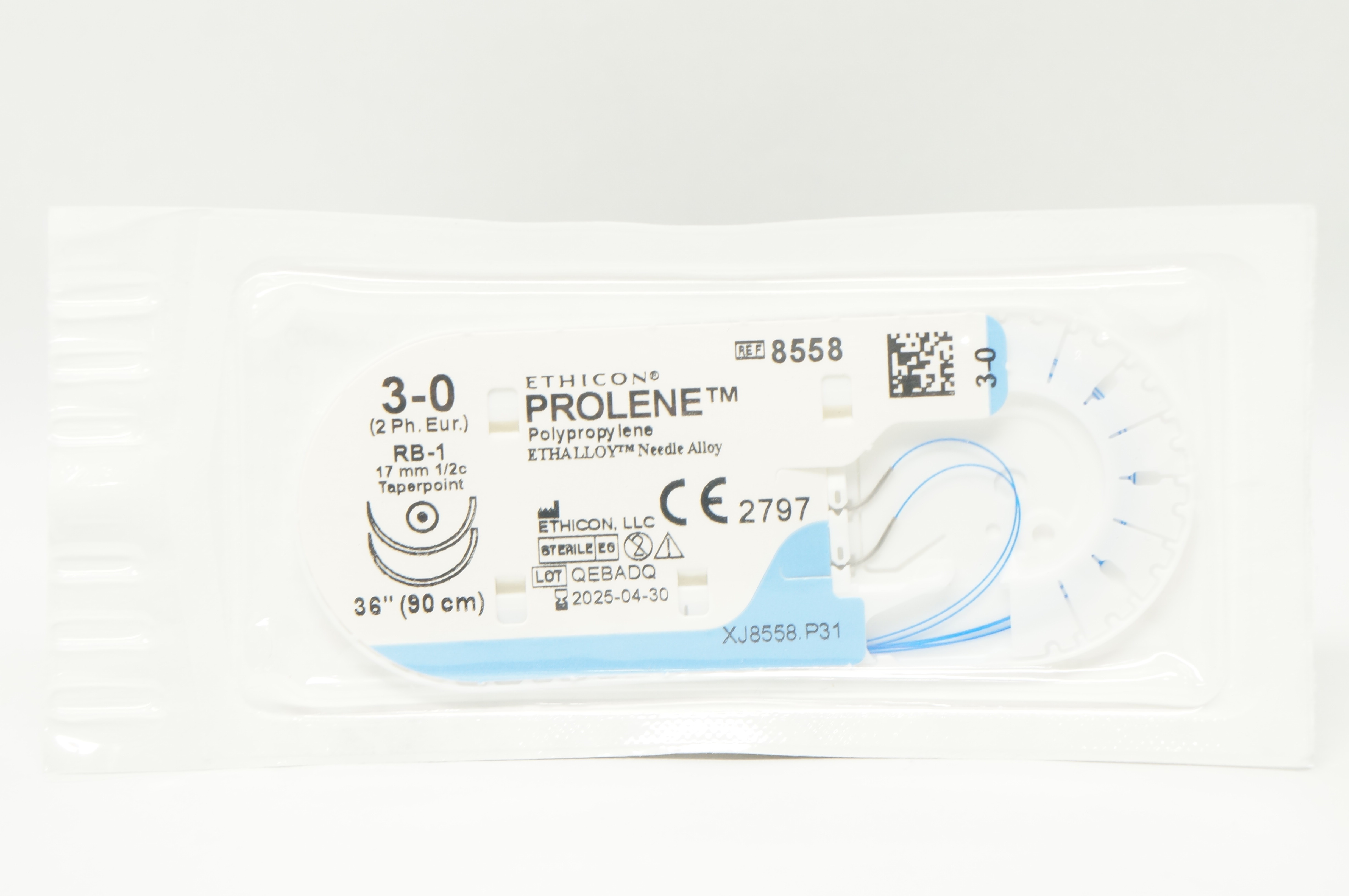 Ethicon 8558 3-0 PROLENE RB-1 17mm 1/2c Taper 36inch