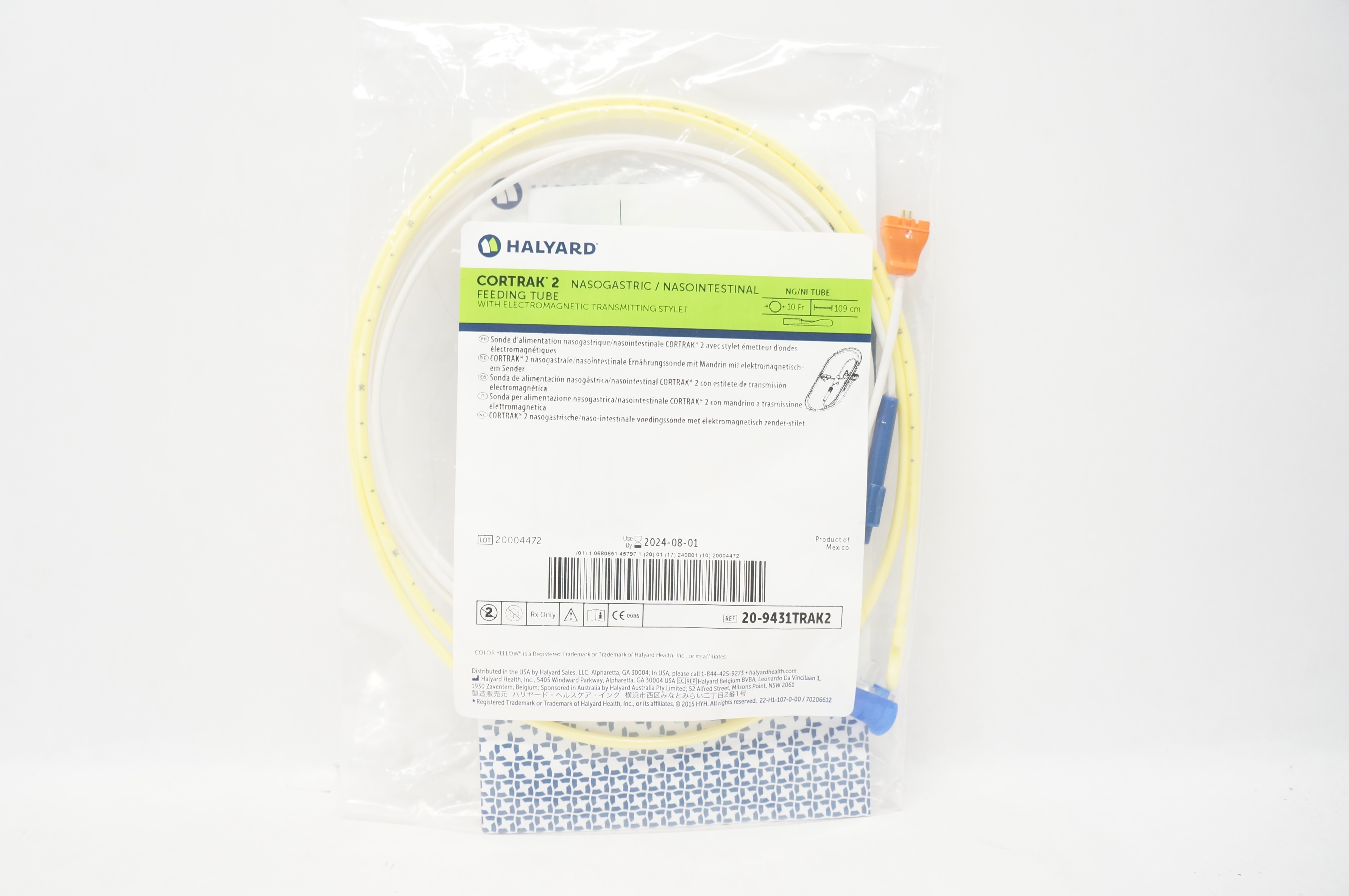 Halyard 20-9431TRAK2 Cortrak2 Nasogastric/Nasointestinal Feeding Tube 10Frx109cm