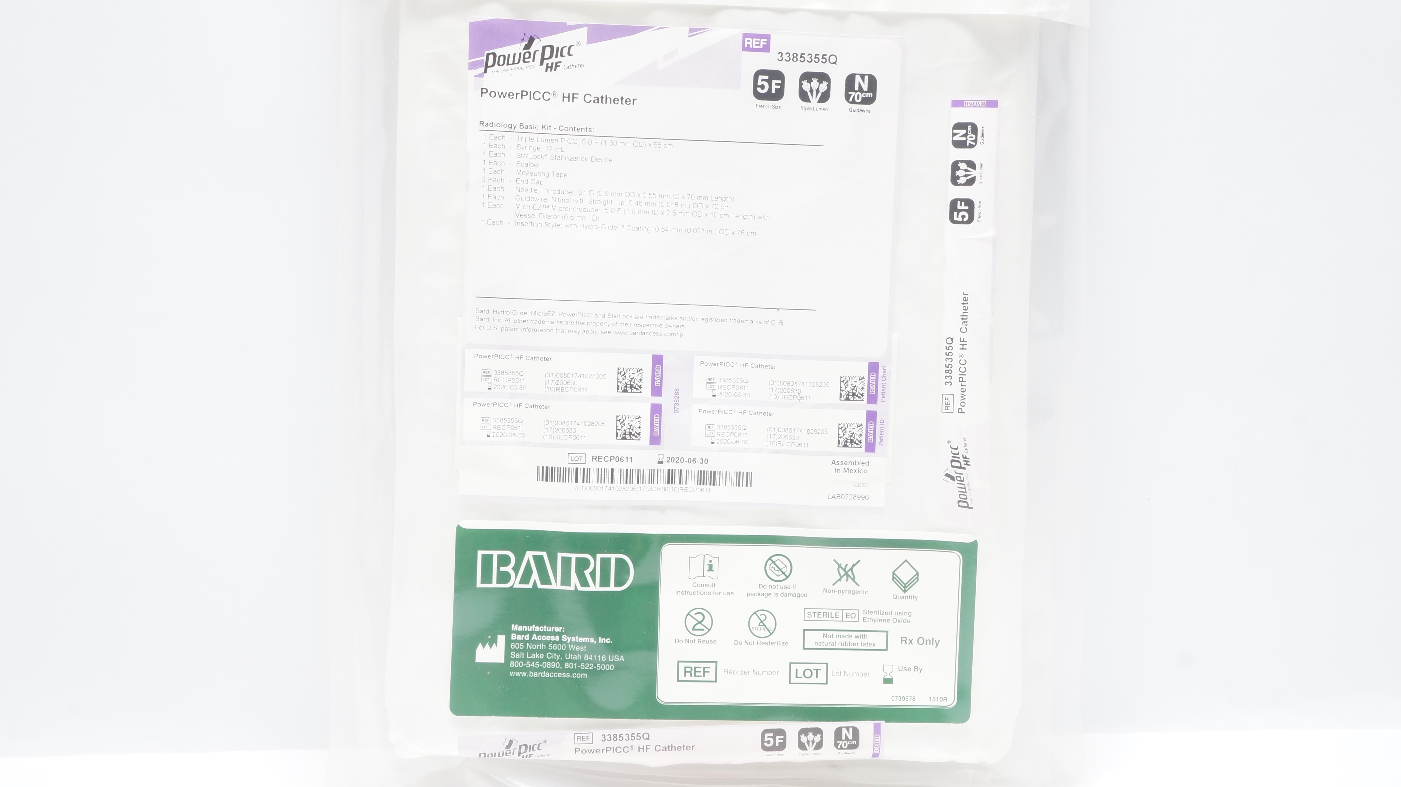 Bard 3385355Q PowerPiCC Triple-Lumen Kit w/Guidewire 5F, 0.018inch x 70cm (x)