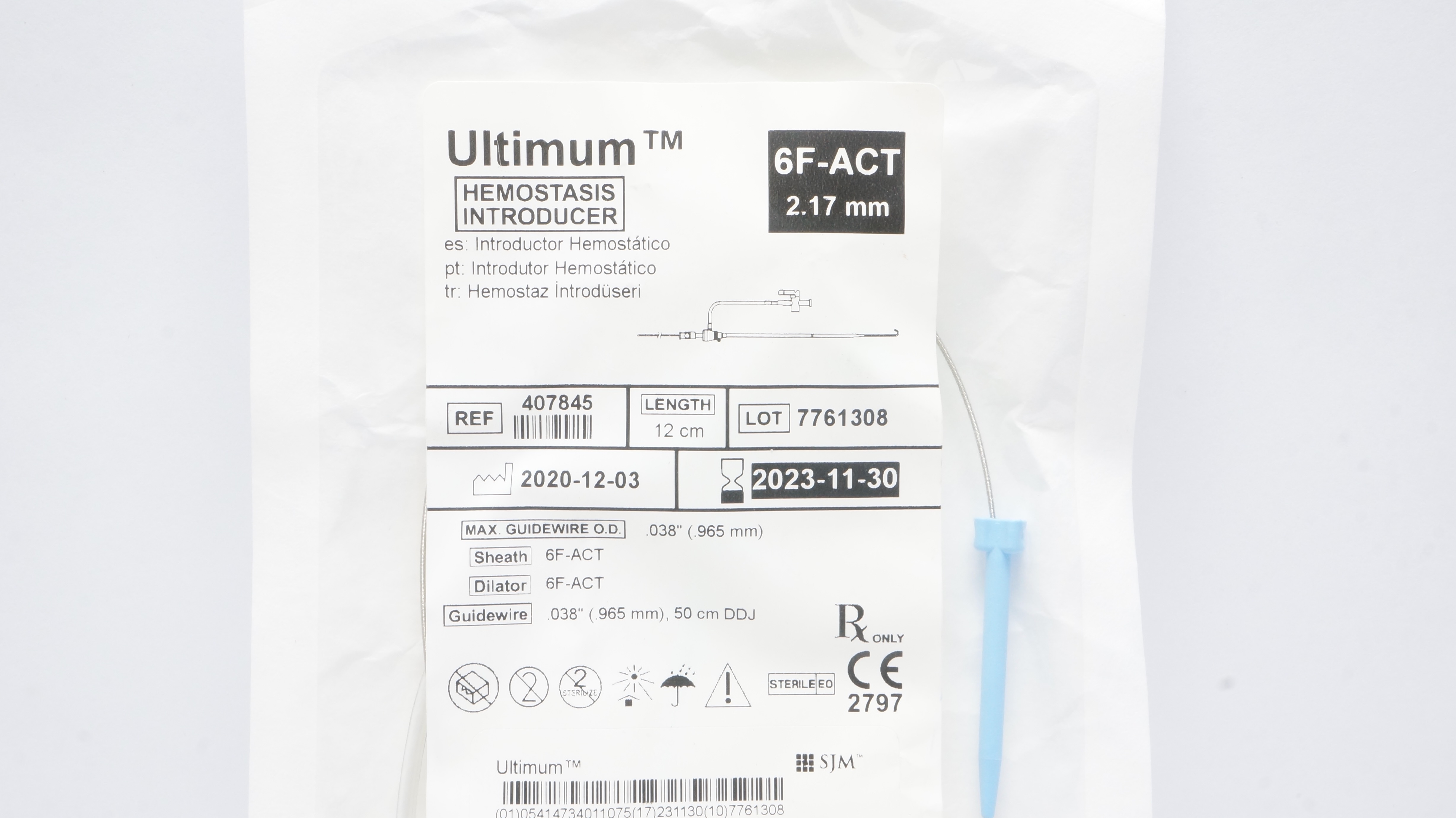 St. Jude Medical 407845 Ultimum Hemostasis Introducer 6F-ACT 2.17mm (x)