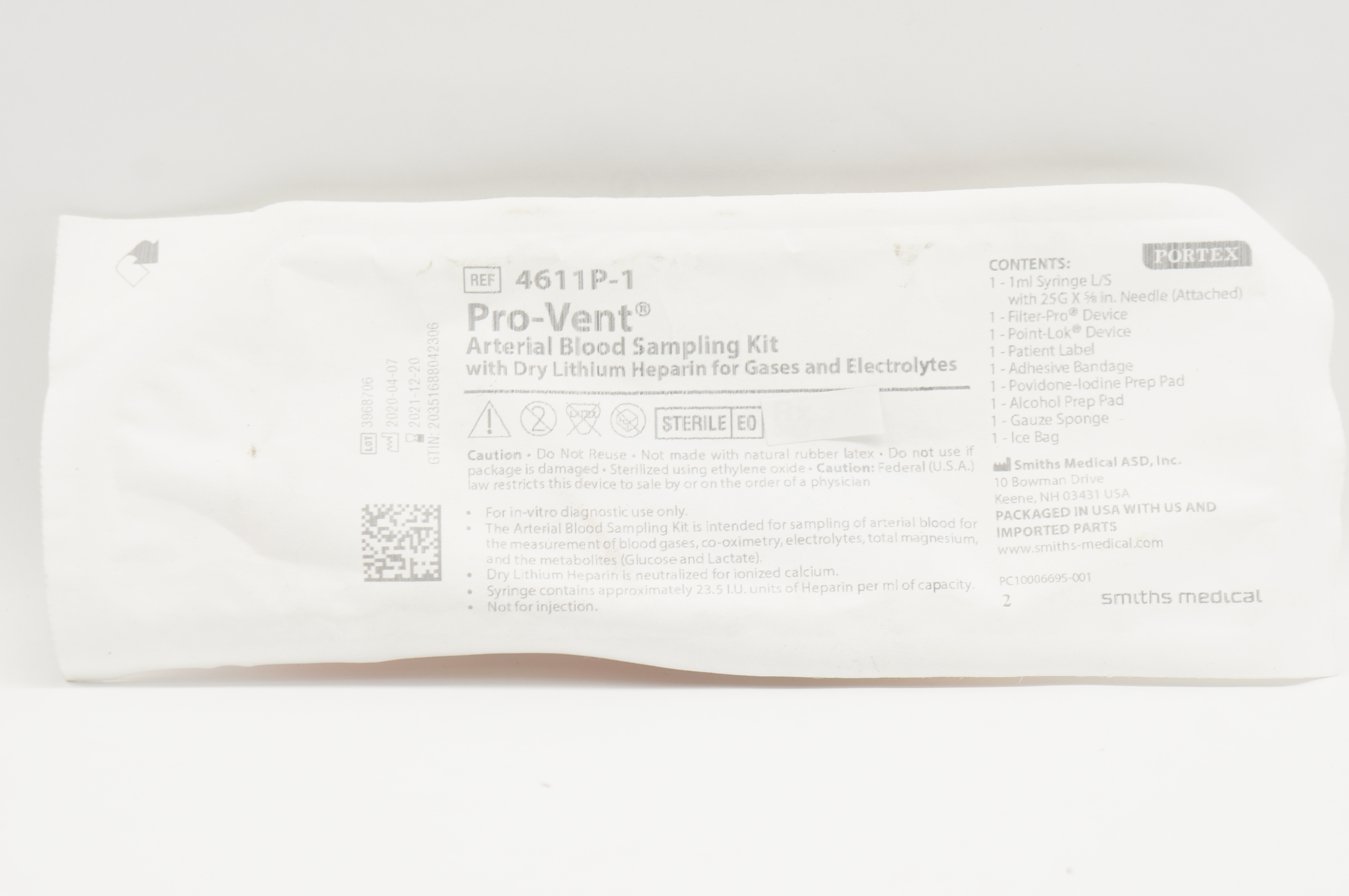 Smiths Medical 4611P-1 Portex Pro-Vent Arterial Blood Sampling Kit (x)