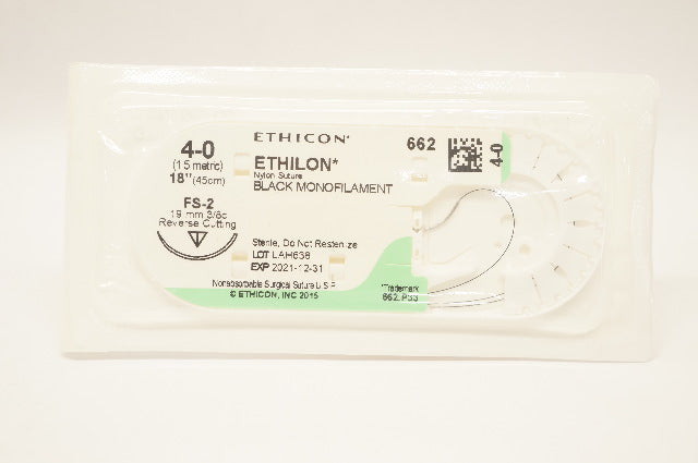 Ethicon 662 4-0 ETHILON, Nylon Stre, FS-2, 19mm 3/8c Reverse Cutting, 18inch (x)