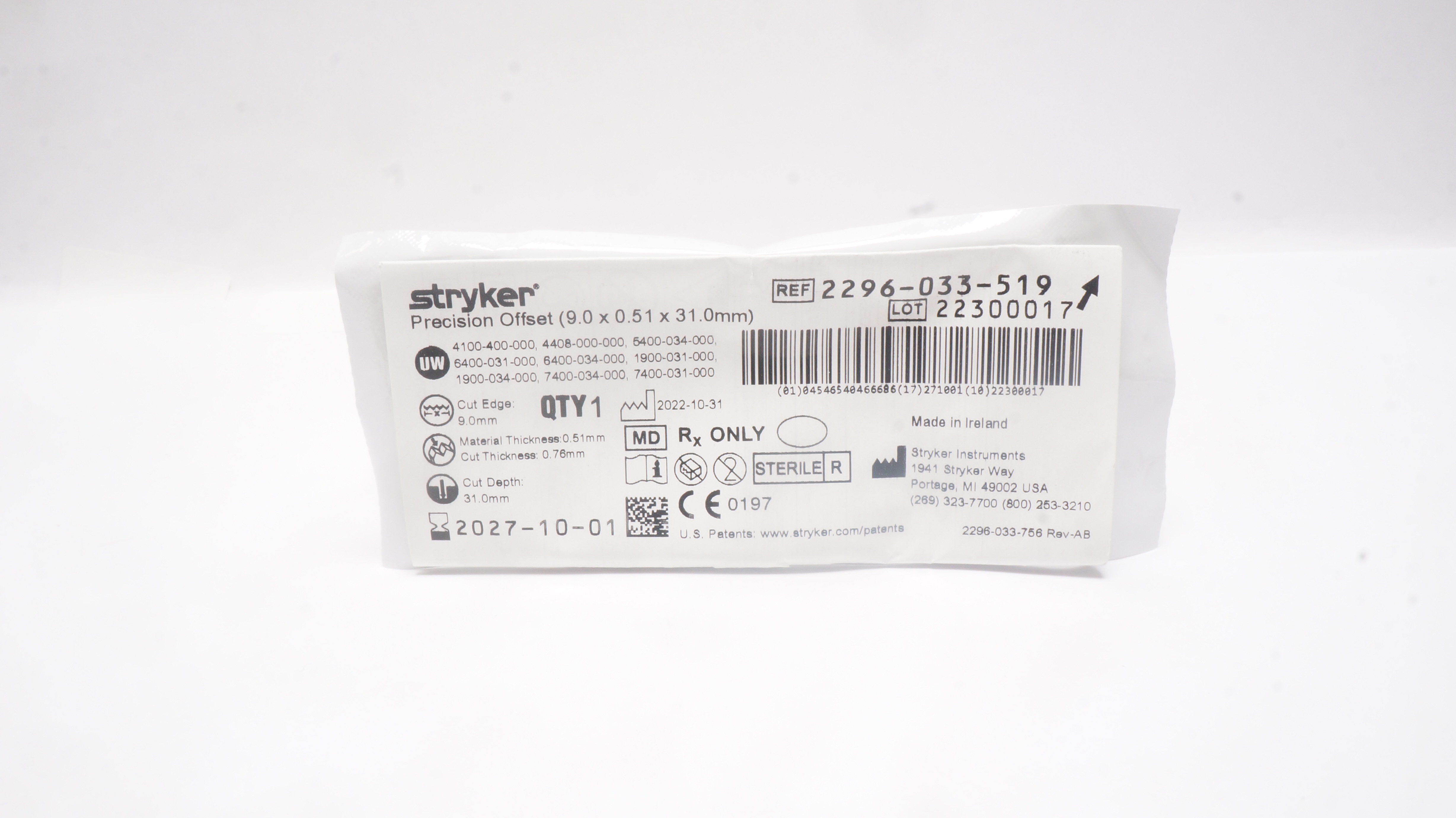 Stryker 2296-033-519 Precision Offset 9.0 x 0.51 x 31.0mm