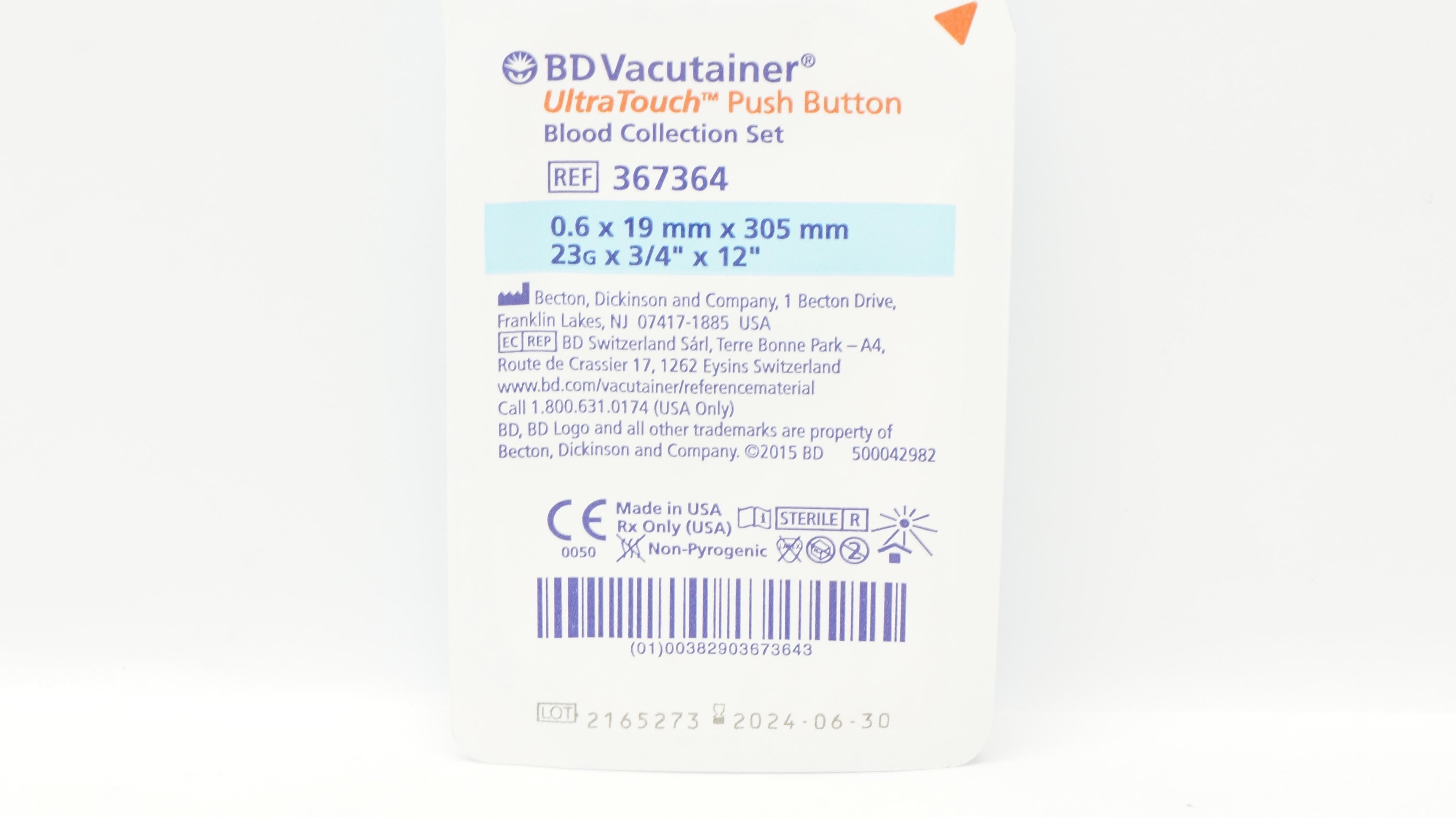 BD 367364 Vacutainer UltraTouch Blood Collection Set 23G x 3/4inch x 12inch (x)
