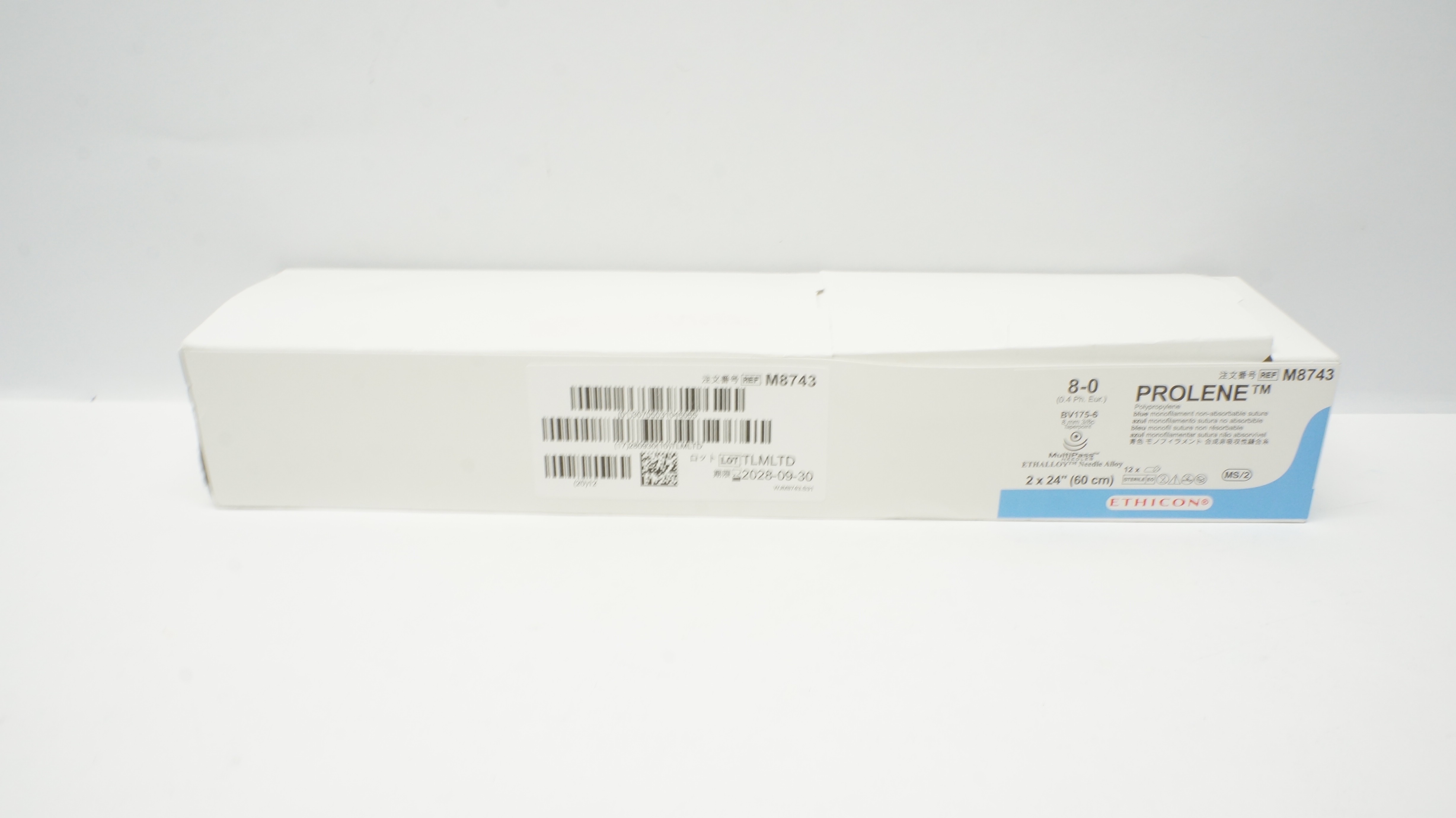 Ethicon M8743 8-0 Prolene BV175-6 8mm 3/8c Taper 24inch - Box of 12