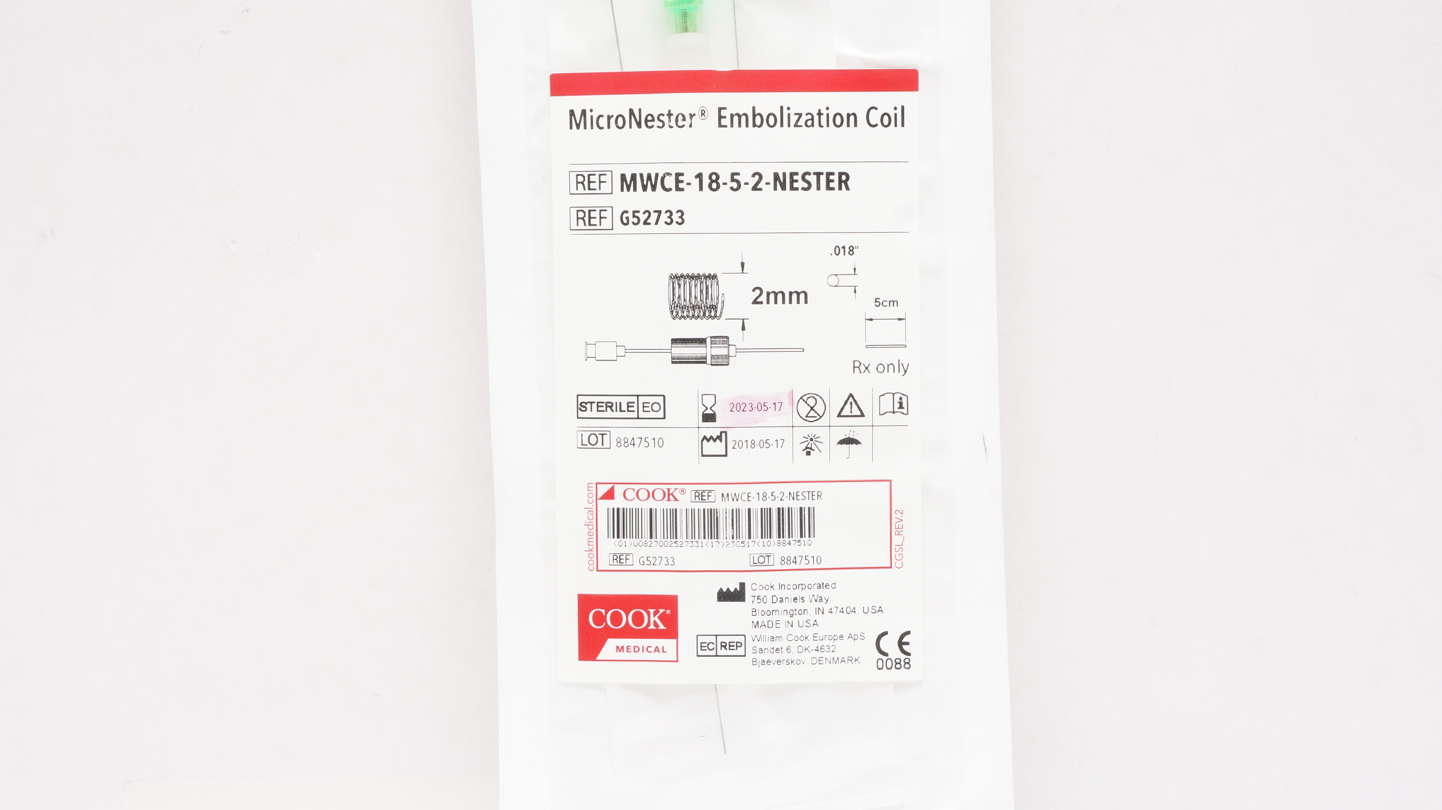 Cook Medical G52733 MicroNester Emobilization Coil 2mm x .018inch x 5cm (x)