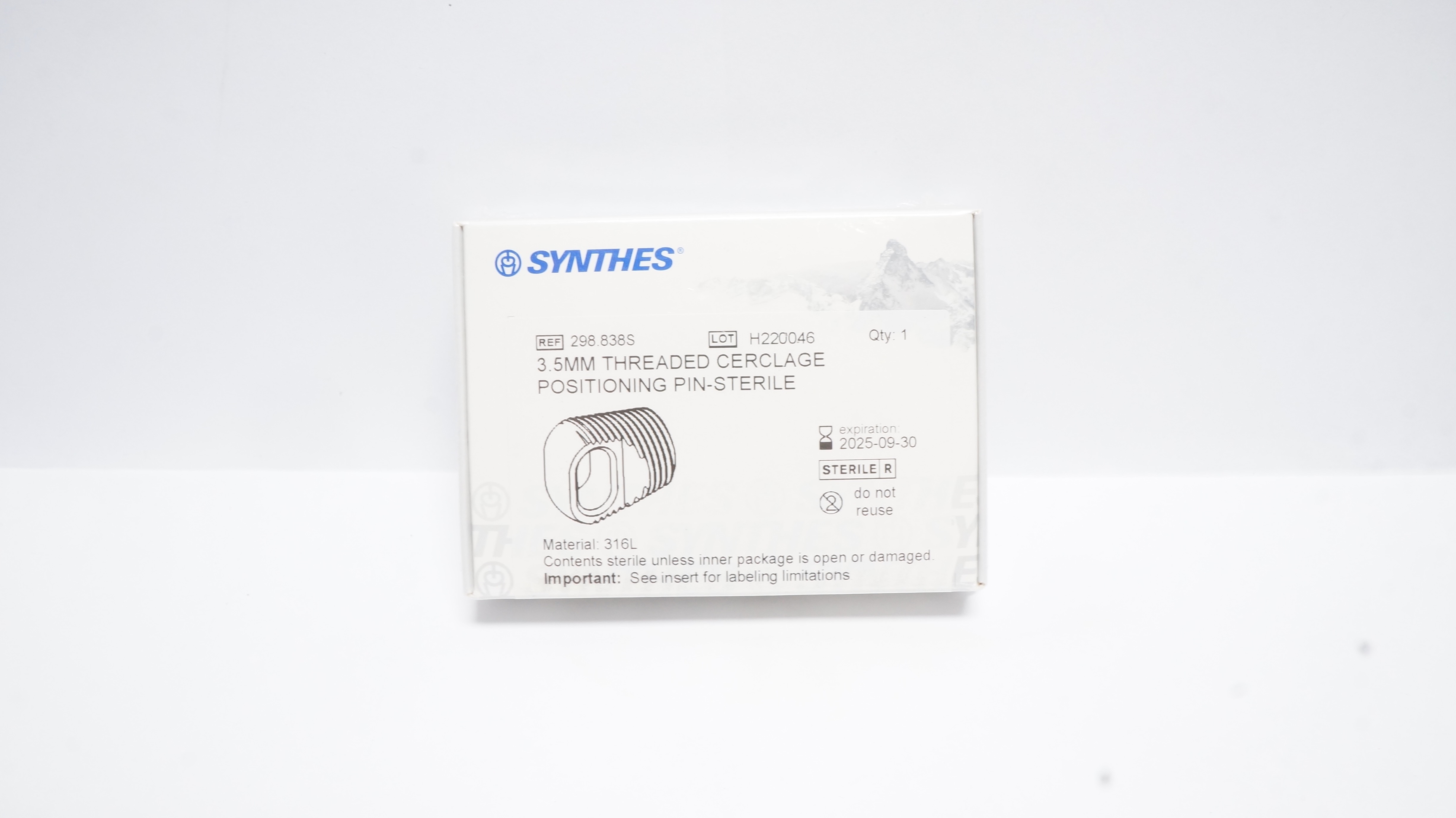 Synthes 298.838S 3.5mm Threaded Cerclage Positioning Pin-Sterile, 316L (x)