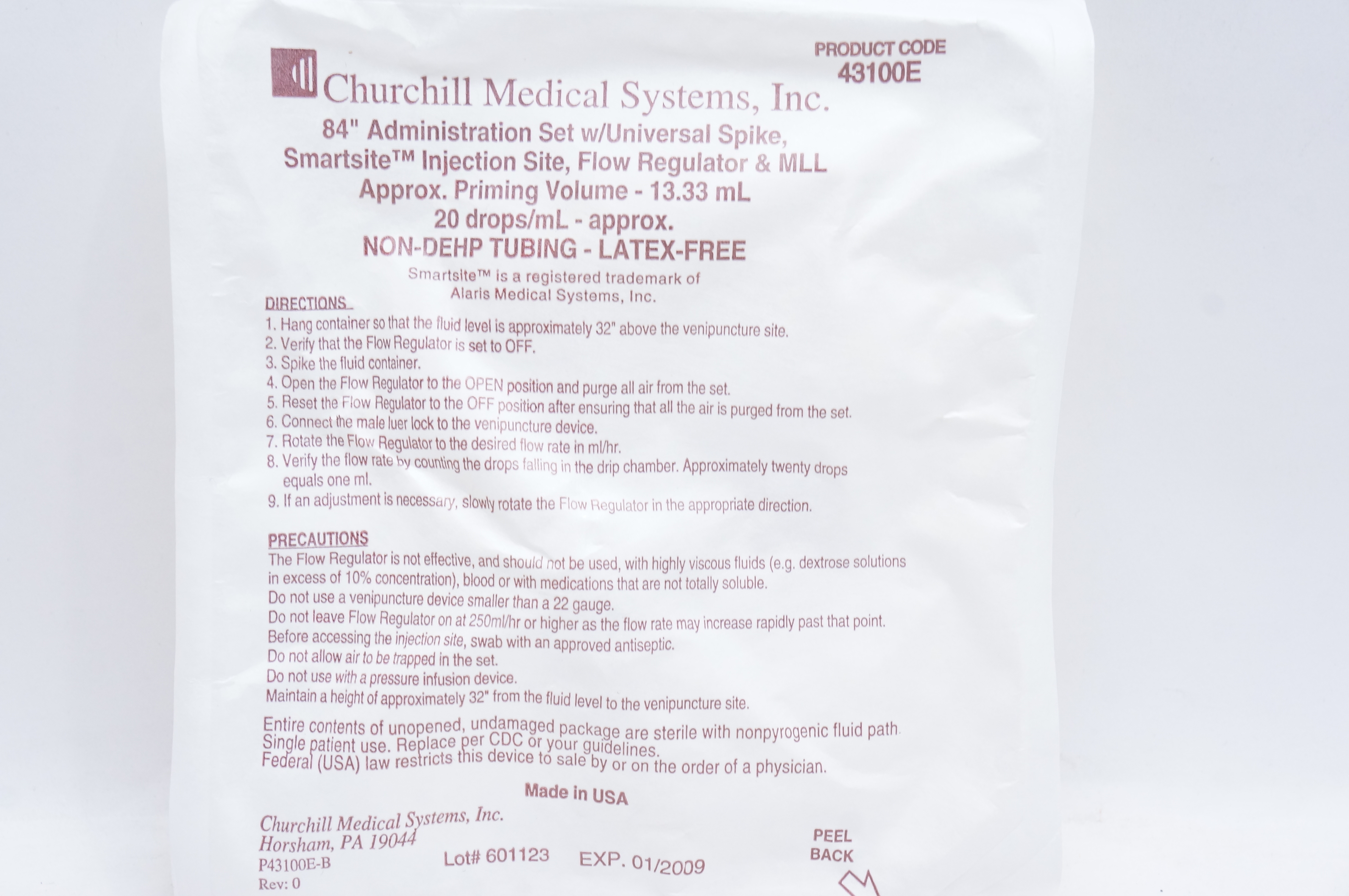 Churchill Medical Systems 43100E 84inch Administration Set W/Universal Spike (x)