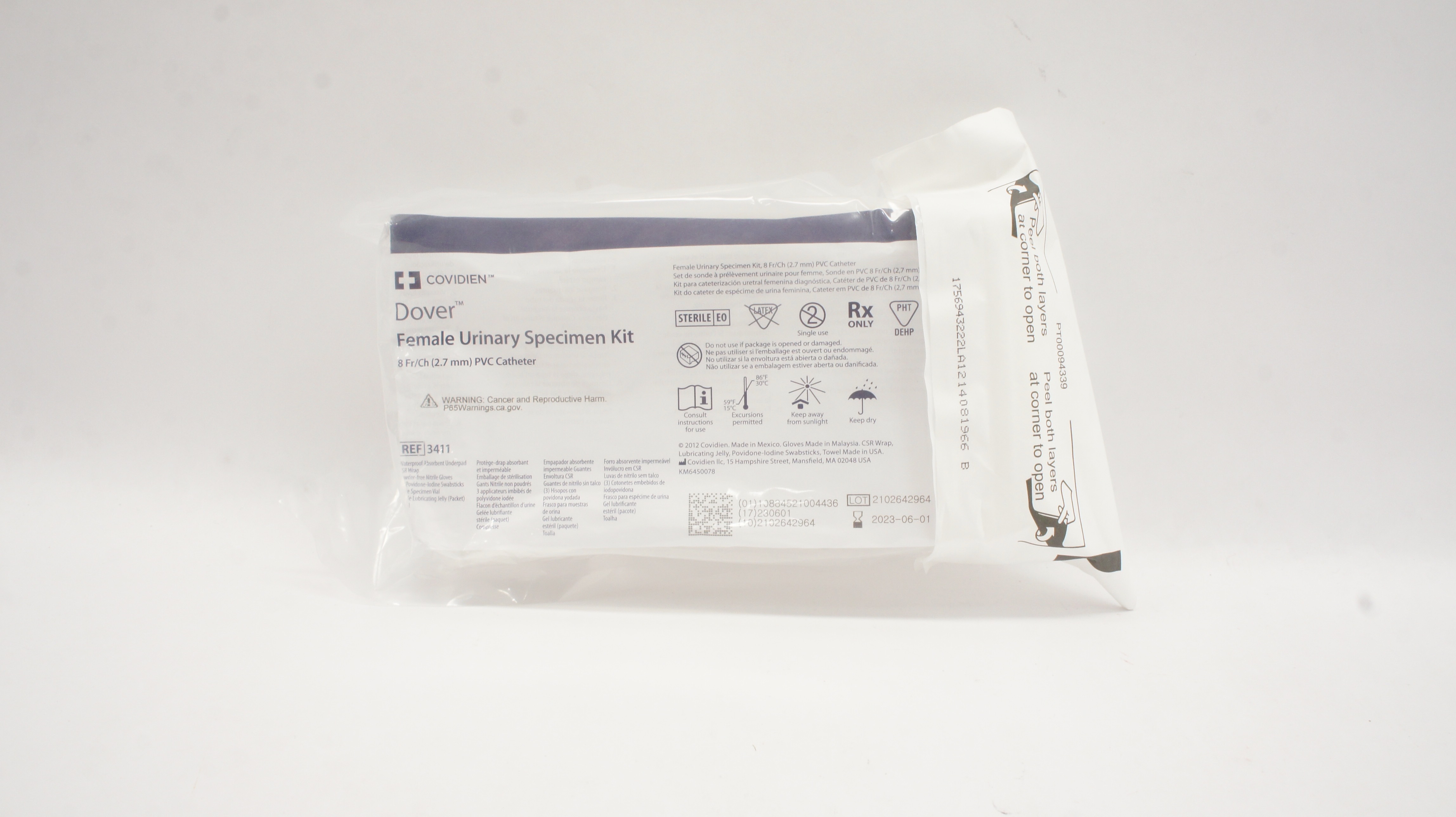 Covidien 3411 Dover Female Urinary Specimen Kit PVC Cath. 8Fr/Ch