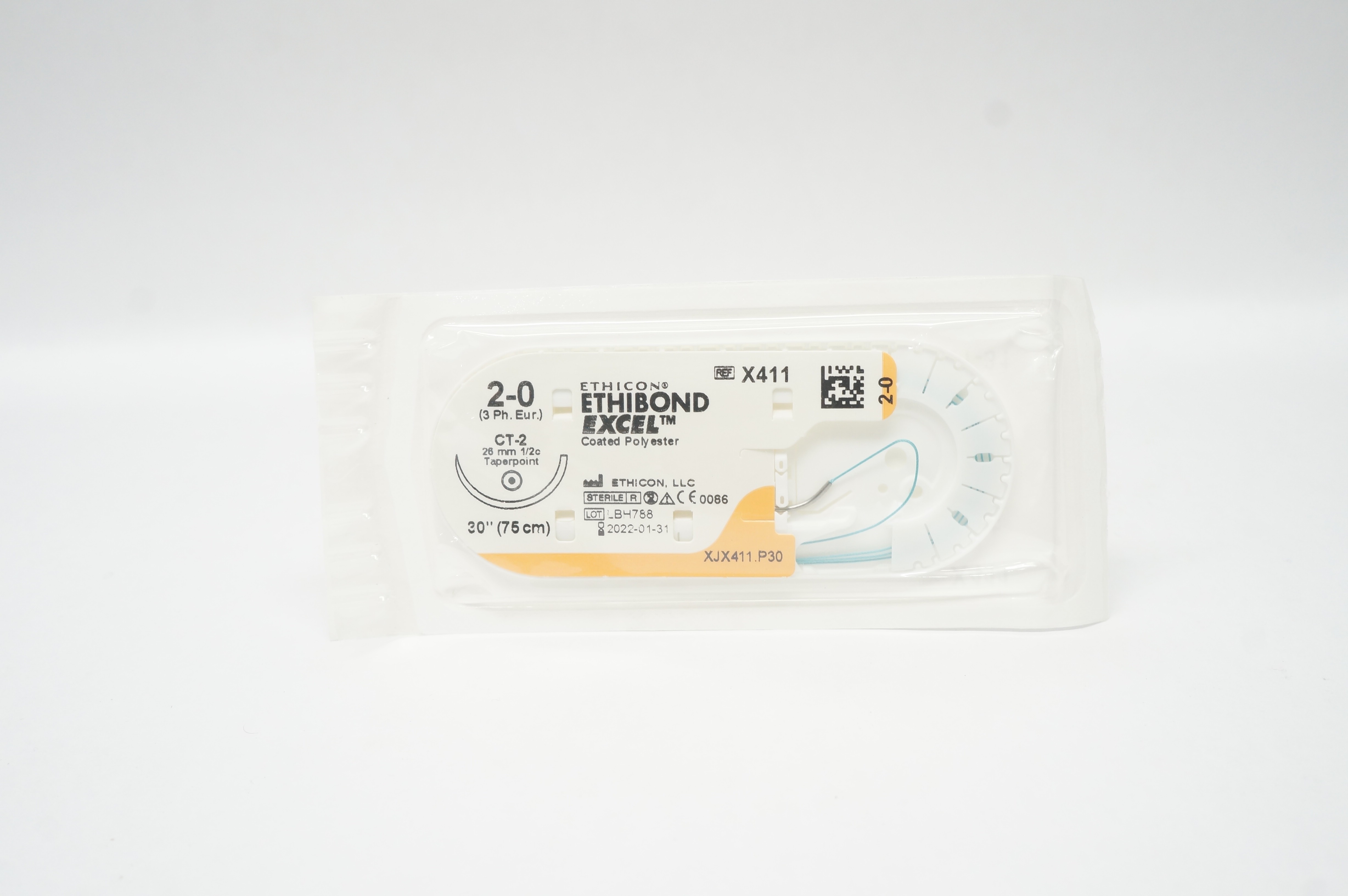 Ethicon X411 2-0 ETHIBOND EXCEL Polyester Stre CT-2, 26mm 1/2c Taper 30in. (x)