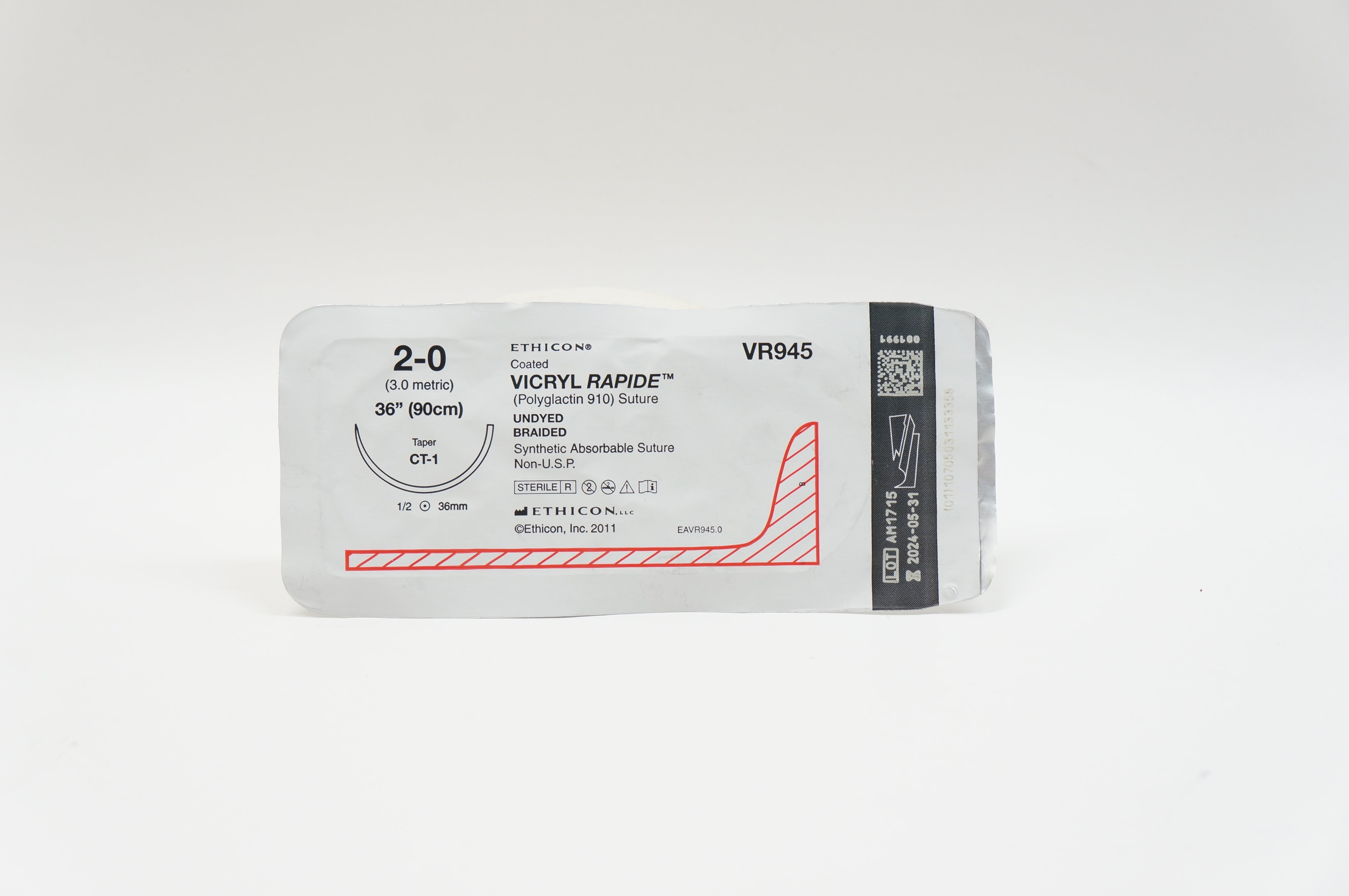 Ethicon VR945 2-0 VICRYL RAPIDE, CT-1 Taper, 1/2 36mm, 36inch