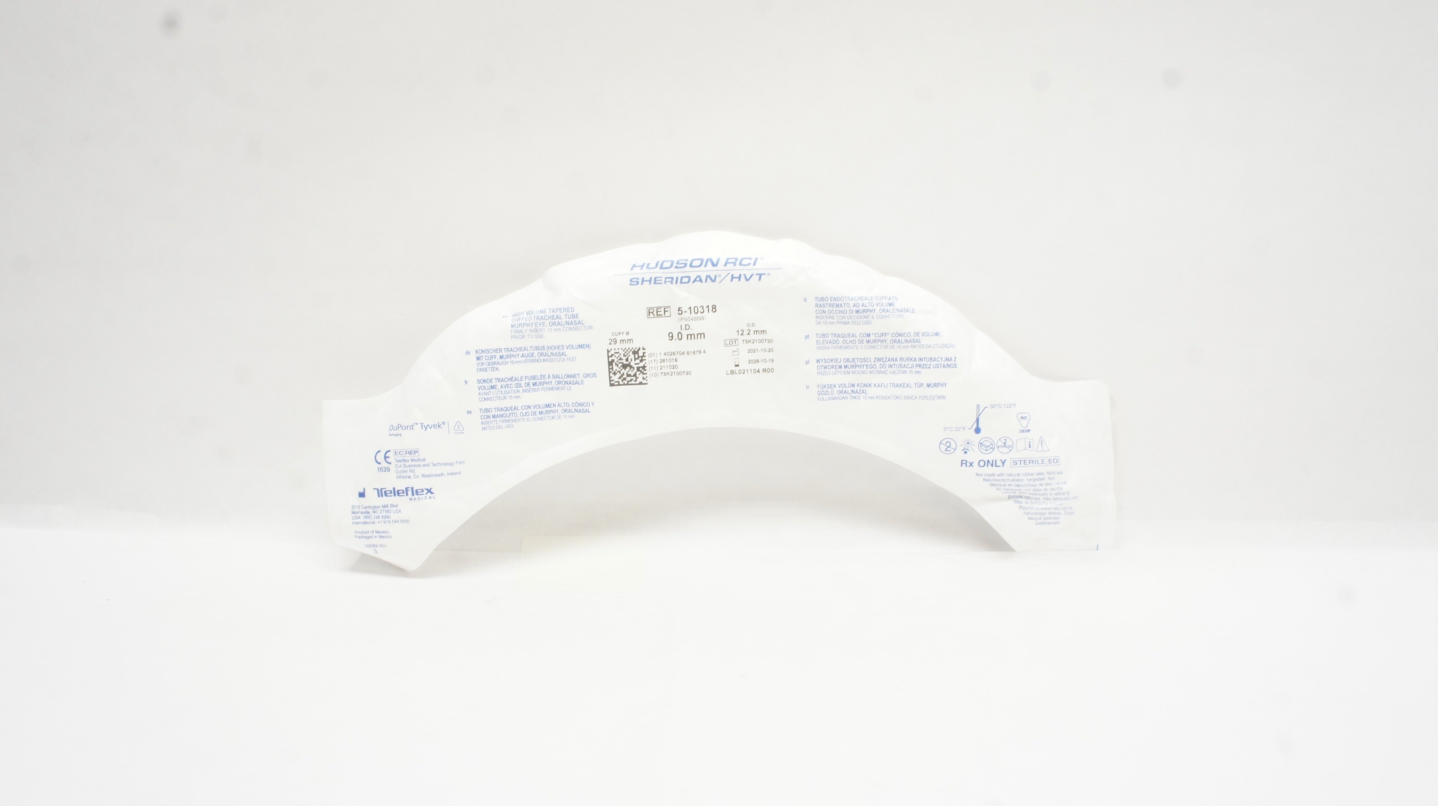 Teleflex 5-10318 Hudson RCI Sheridan Cuffed Tracheal Tube 9.0ID x 12.2OD x 29mm