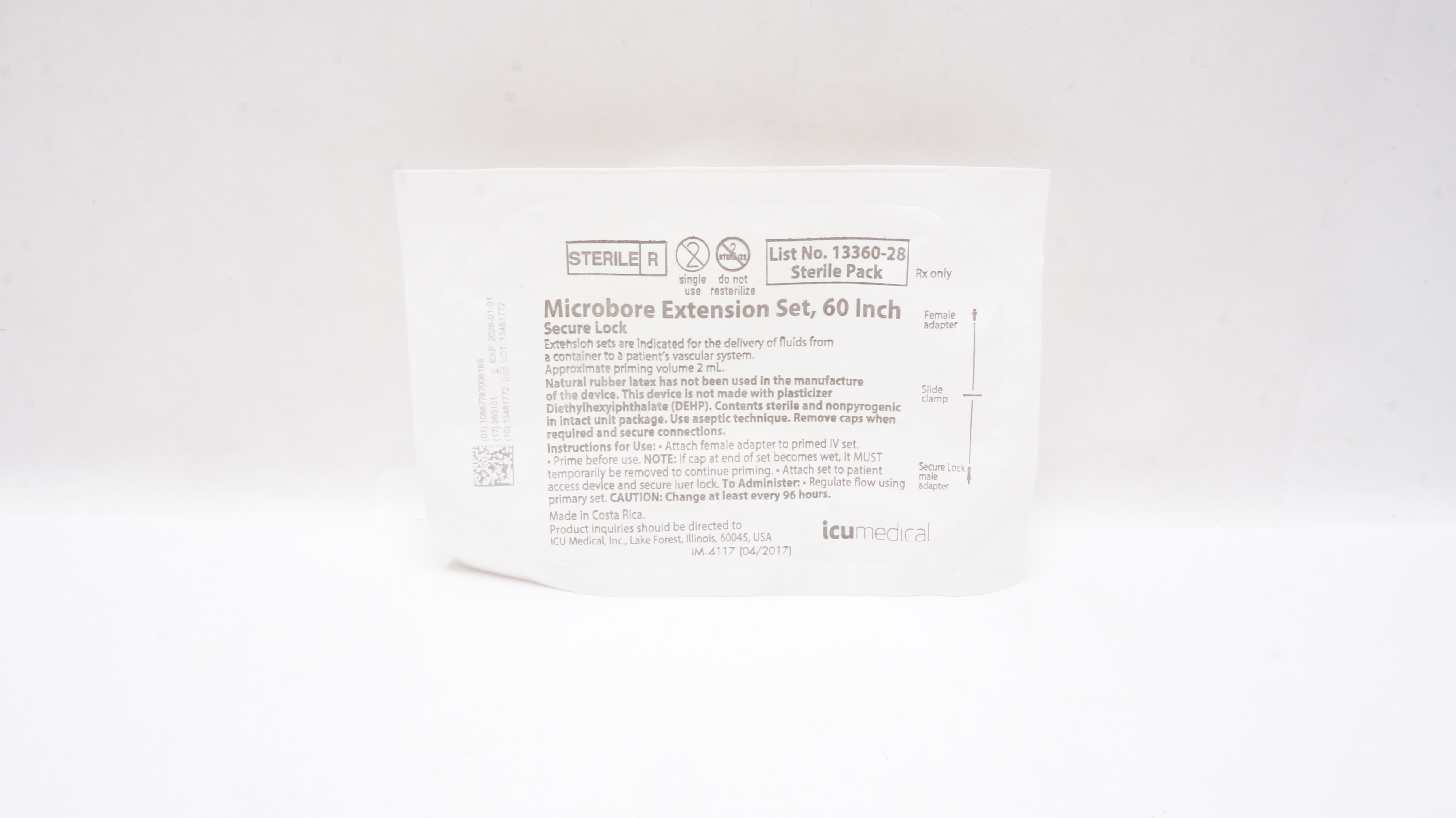 ICU Medical 13360-28 Microbore  Extension Set, Secure Lock, 60inch