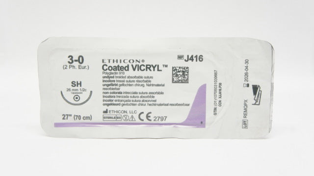 Ethicon J416 3-0 Coated VICRYL Stre SH 26mm 1/2c Taperpoint, 27inch