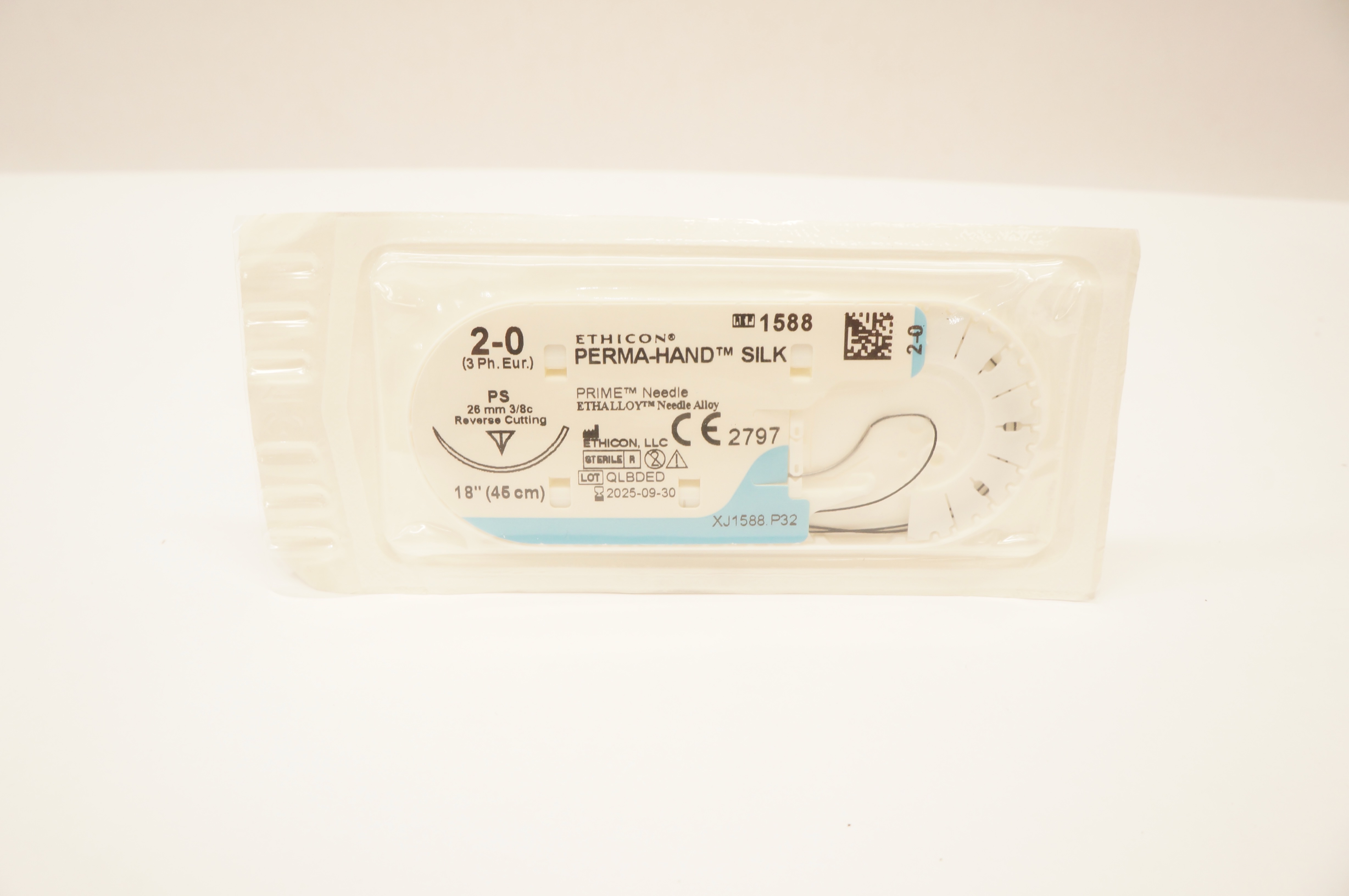 Ethicon 1588 2-0 PERMA-HAND SILK Stre PS 26mm 3/8c Reverse Cutting, 18inch