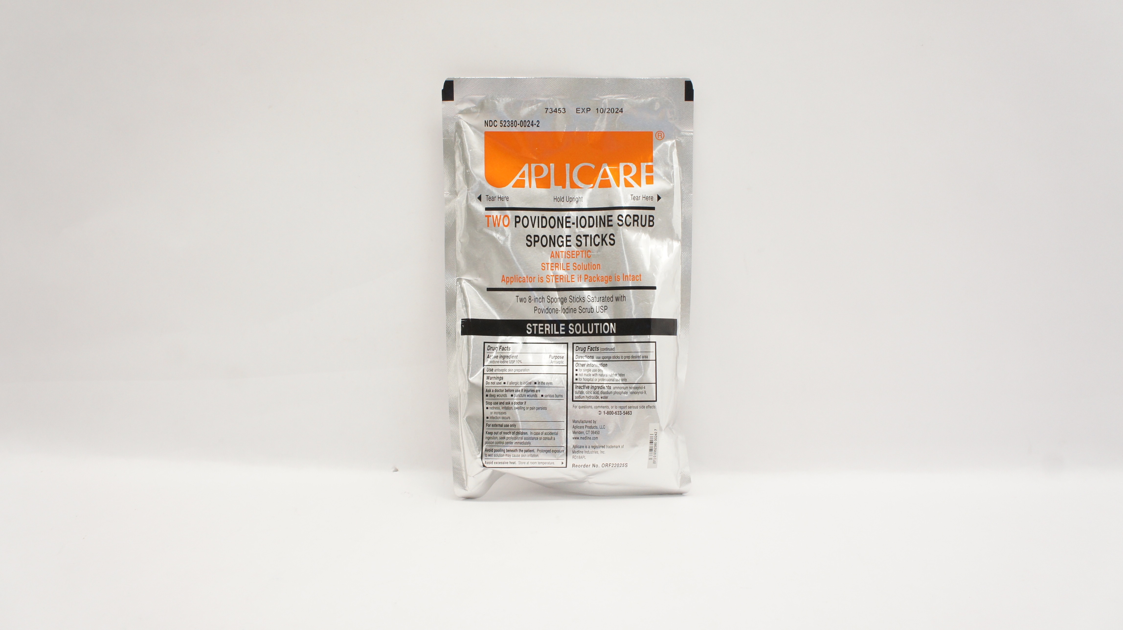 Medline ORF22025S Aplicare Povidone-Iodine Scrub Sponge Sticks 8inch-Pack of 2