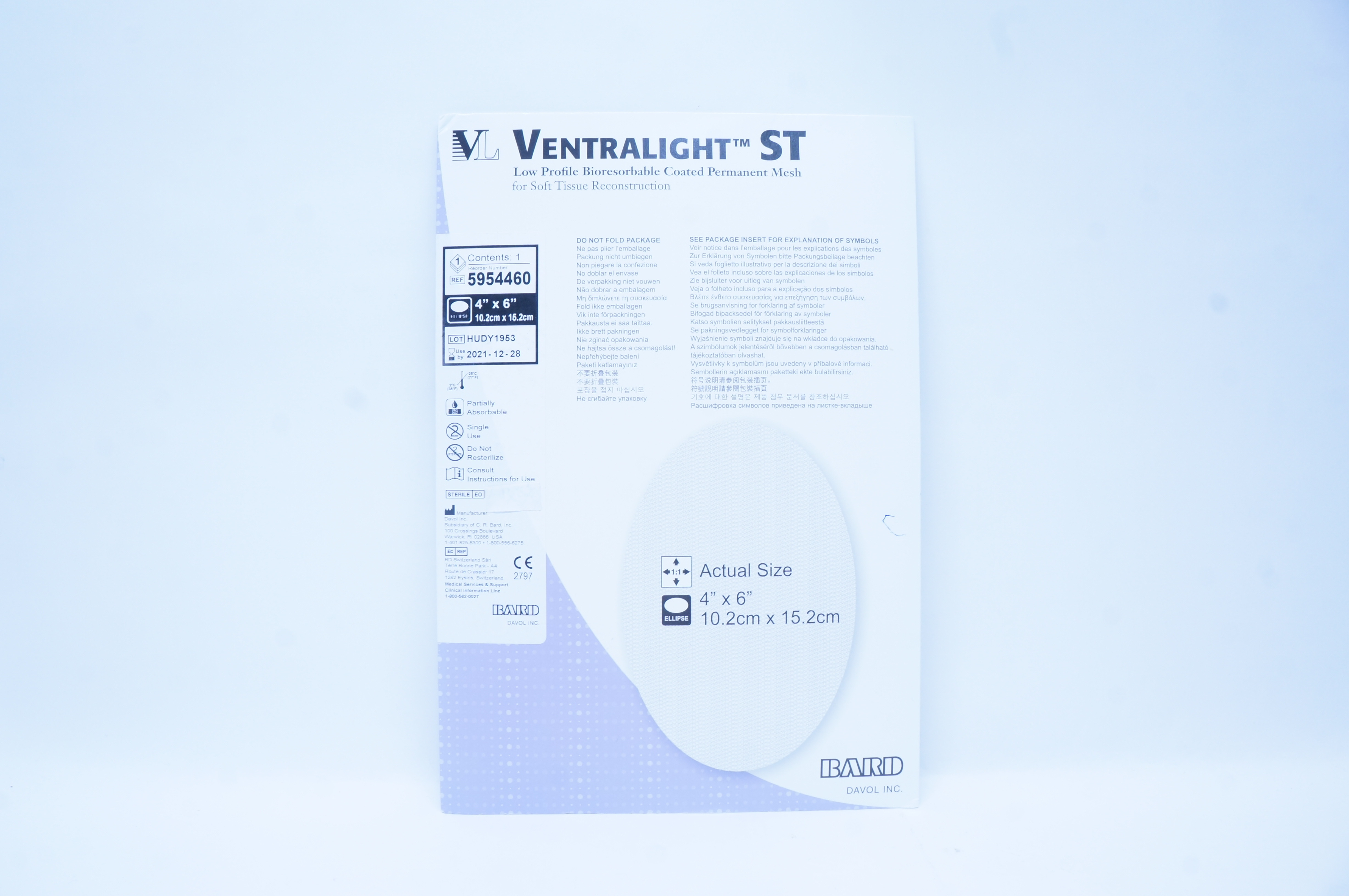 Bard 5954460 Ventralight ST Bioresorbable Coated Permanent Mesh 4 x 6 inch