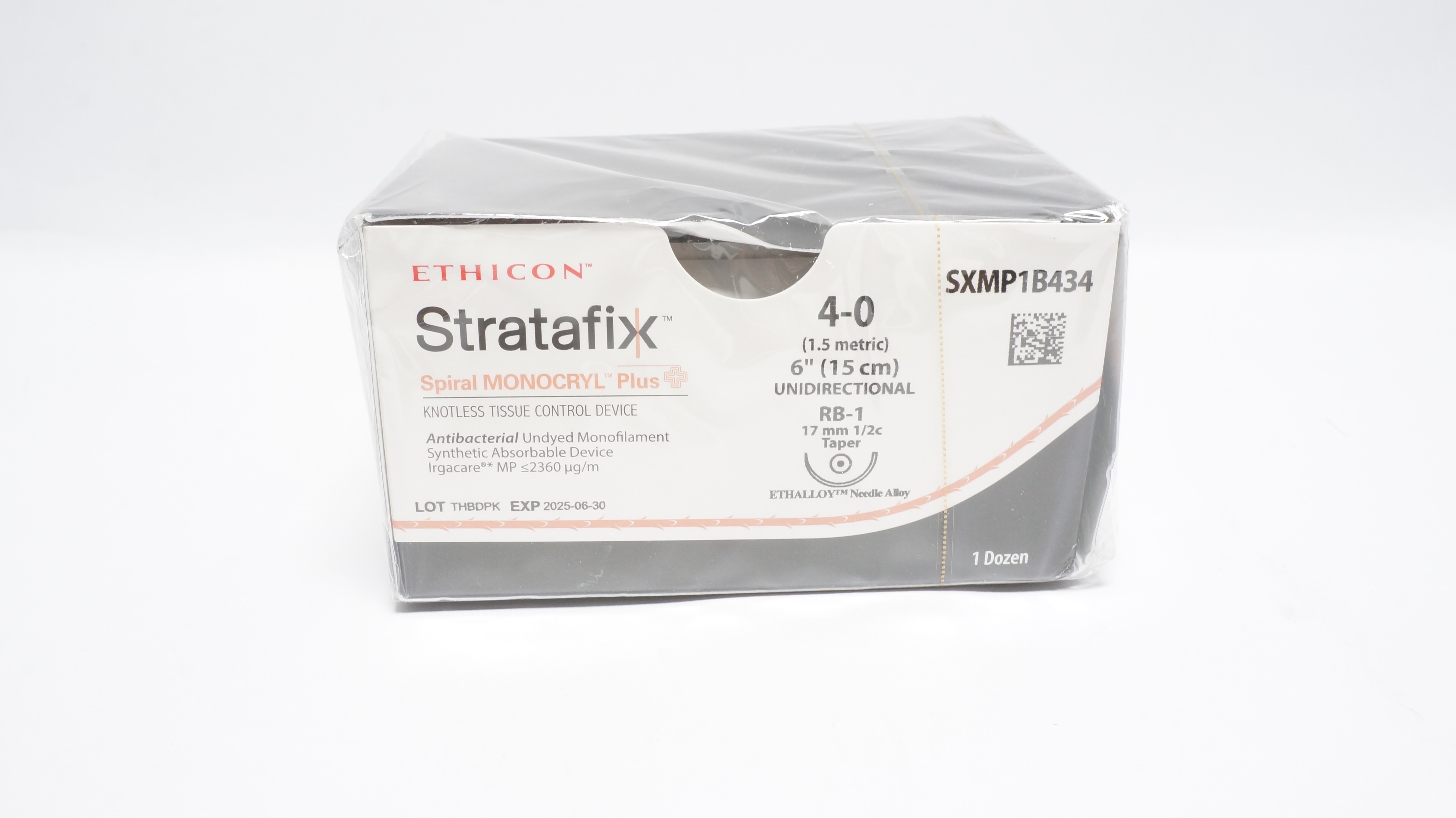Ethicon SXMP1B434 4-0 STRATAFIX Spiral MONOCRYL Plus RB-1 17mm, 6in(x)-Box of 12