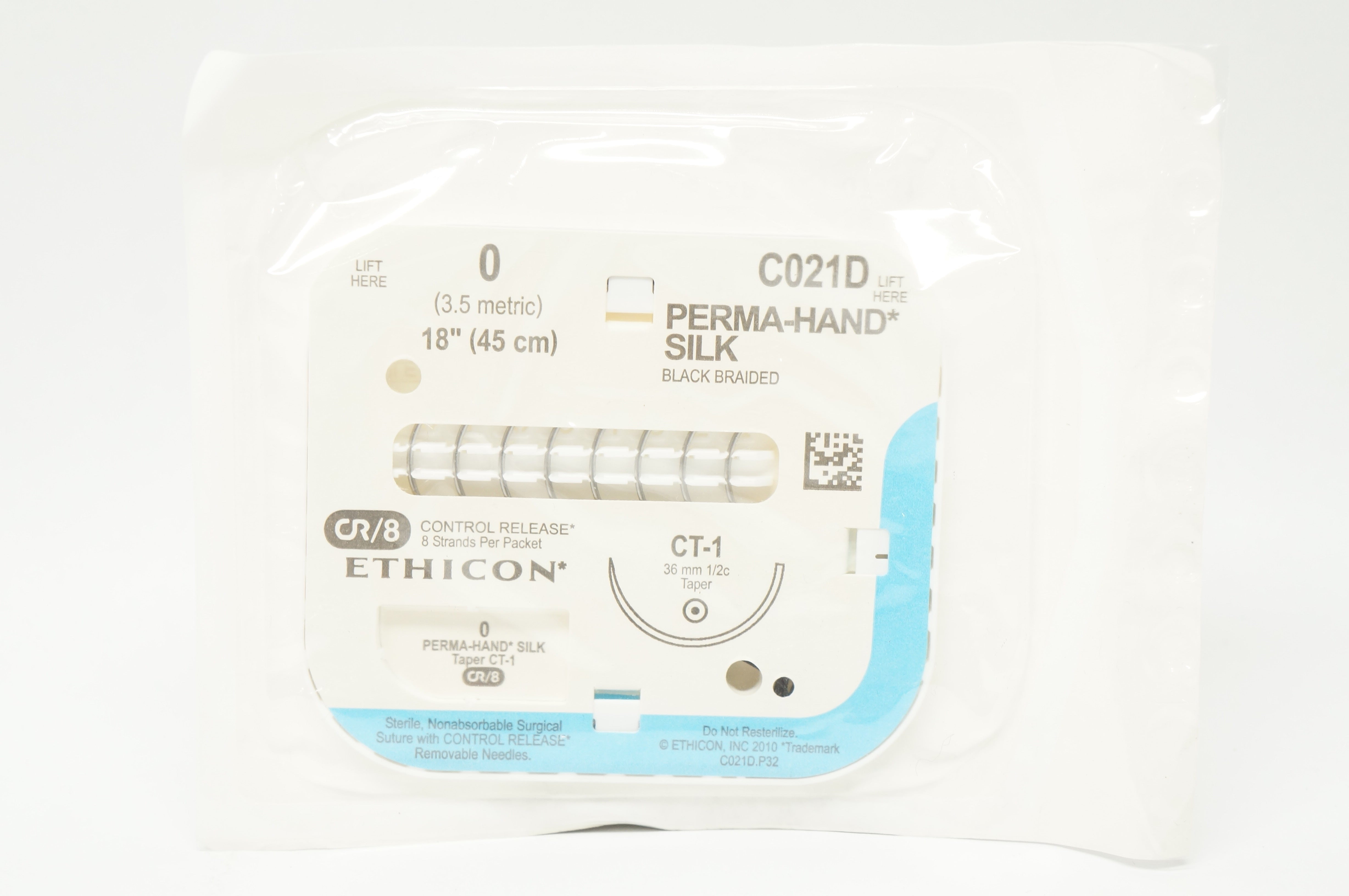 Ethicon C021D 0 PERMA-HAND SILK Stre CT-1 36mm 1/2c Taper, 18inch (x)