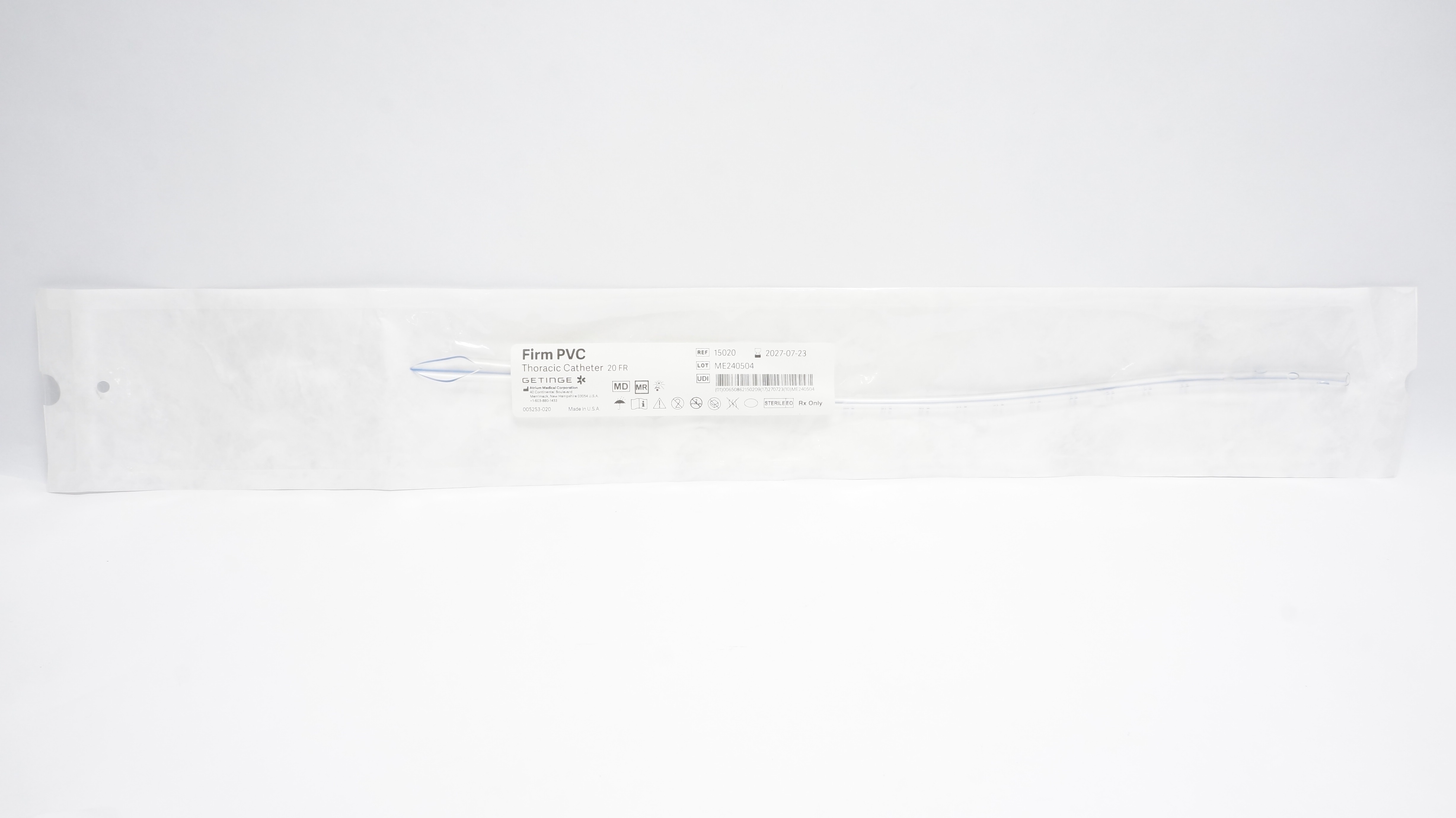 Atrium 15020 Getinge  Firm PVC Thoracic Cath. 20Fr
