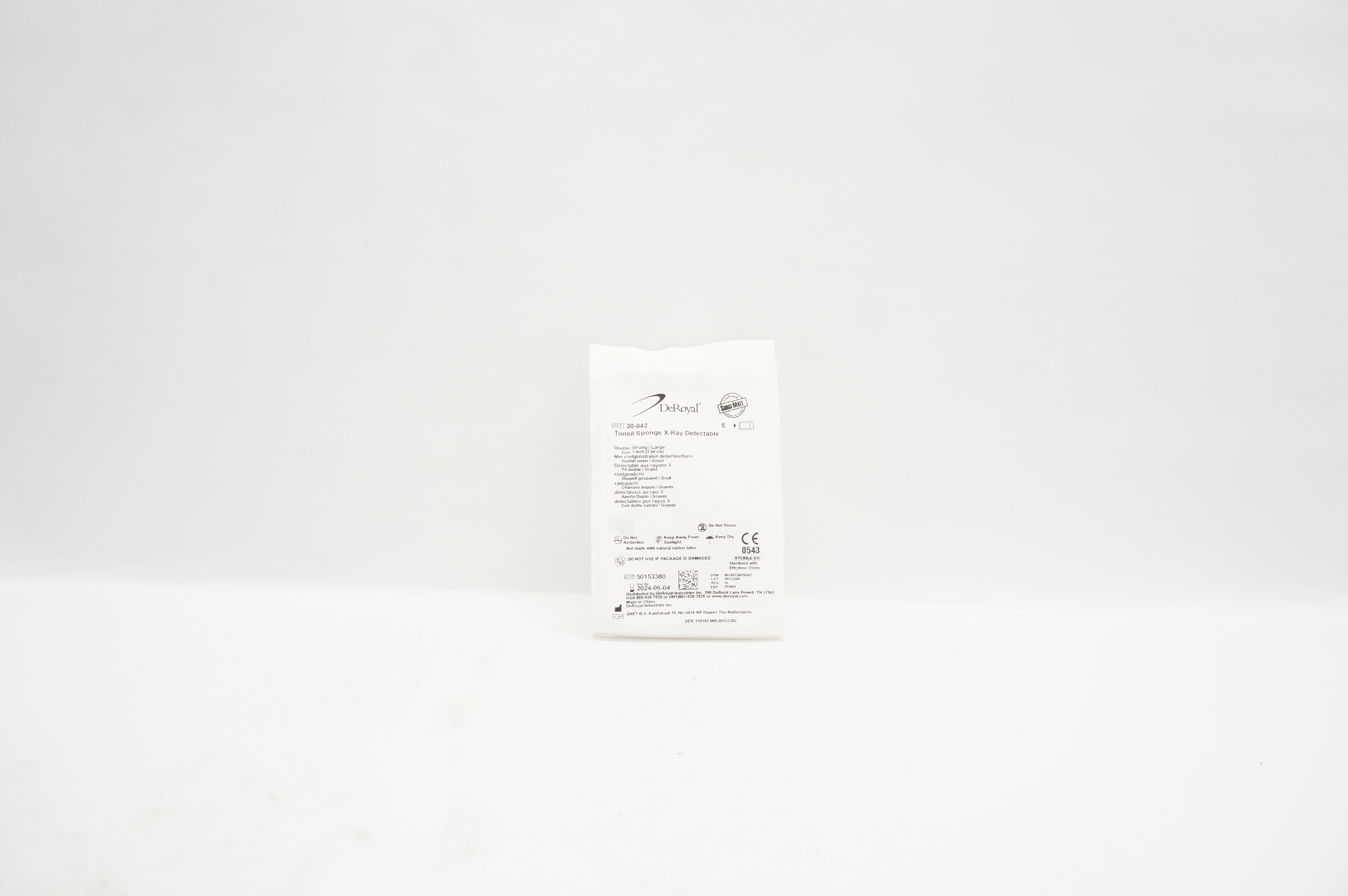 DeRoyal 30-042 Tonsil Sponge X-Ray Detectable Large 1inch - Pack of 5