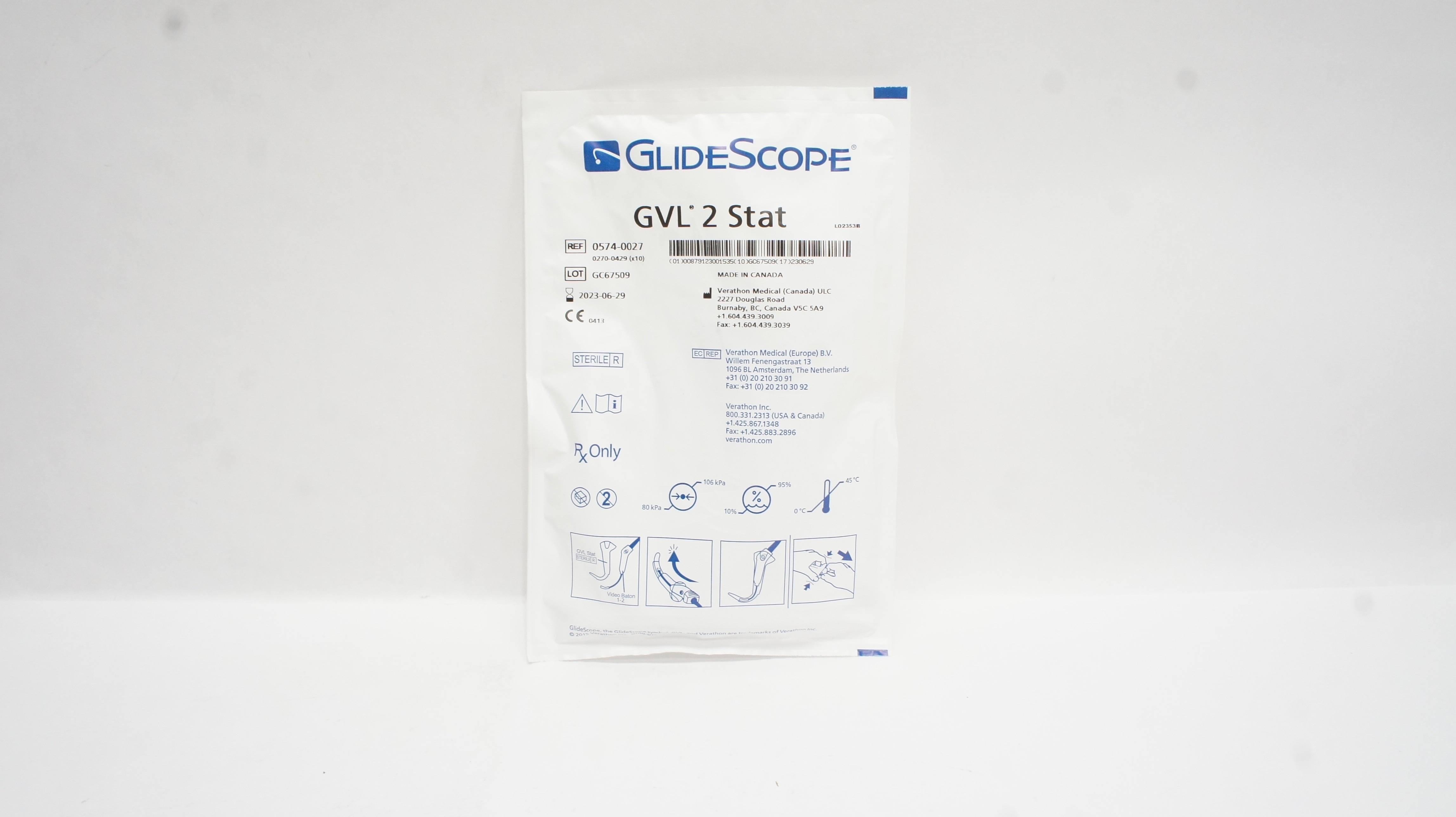 Verathon Medical 0574-0027 GlideScope GVL 2 Stat Video Laryngoscope (x)