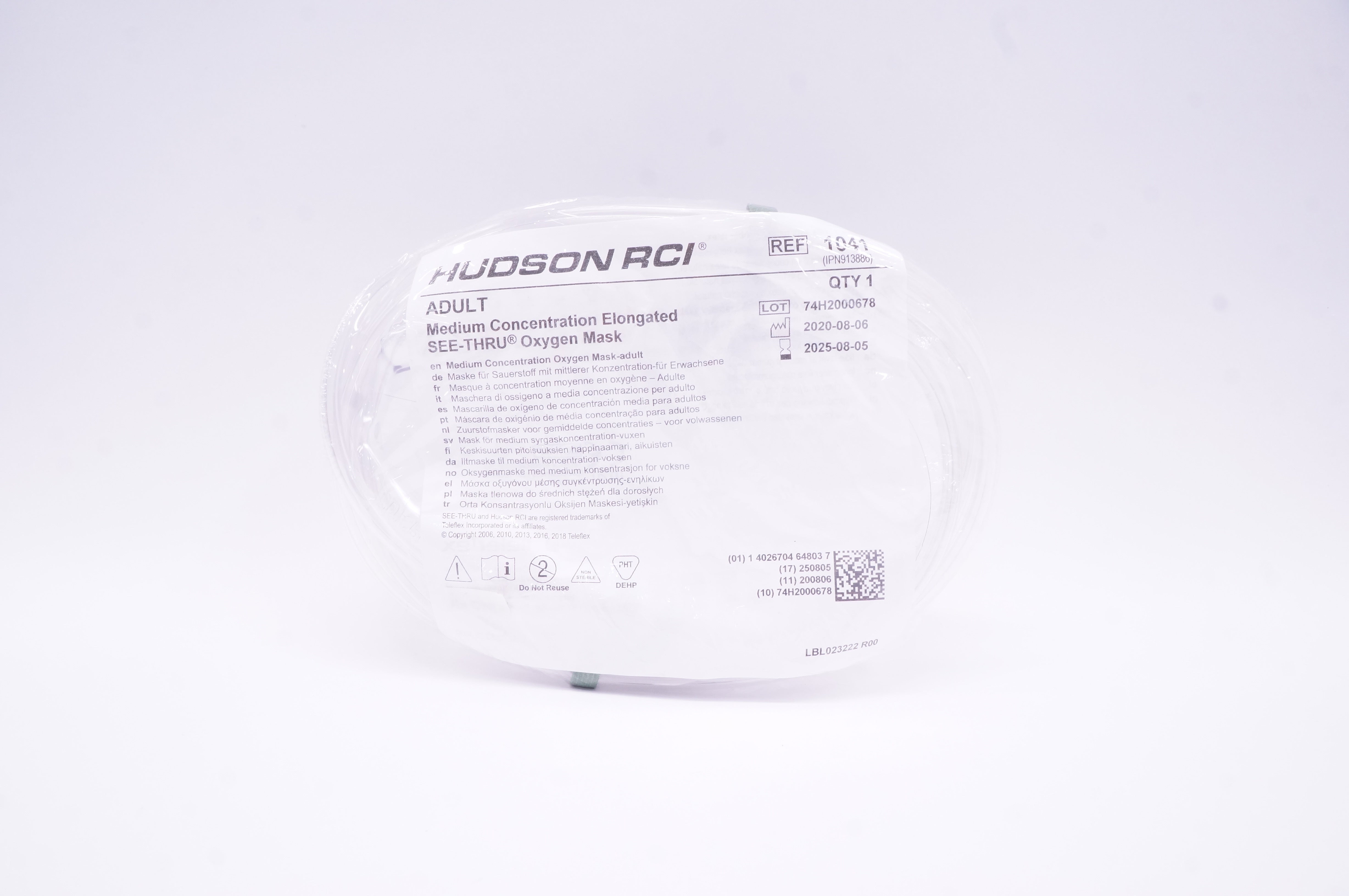 Teleflex 1041 Hudson RCI Adult Medium Concentration Elongated Oxygen Mask