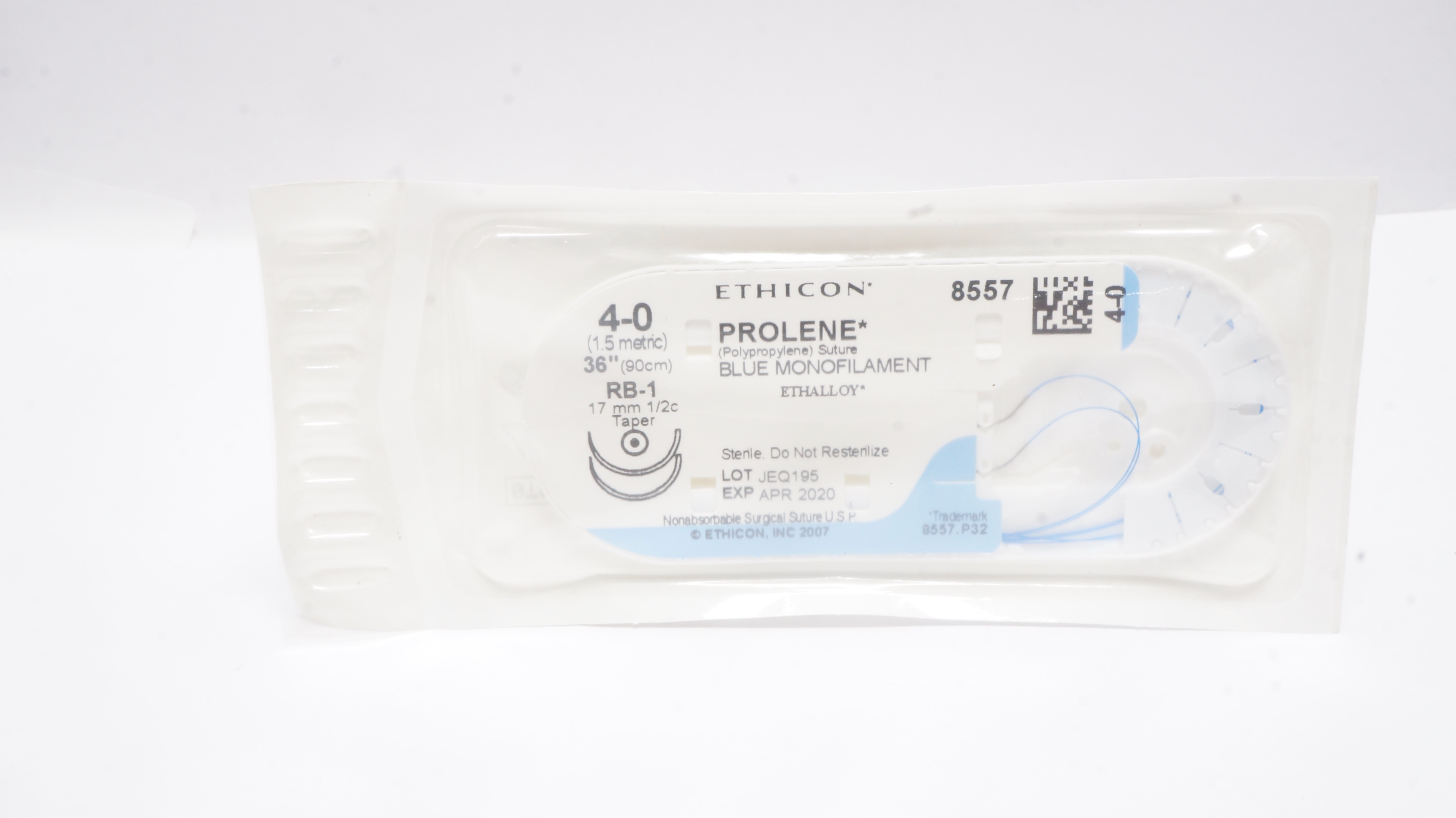 Ethicon 8557 4-0 Prolene Polypropylene Stre RB-1 17mm 1/2c Taper 36 inch (x)