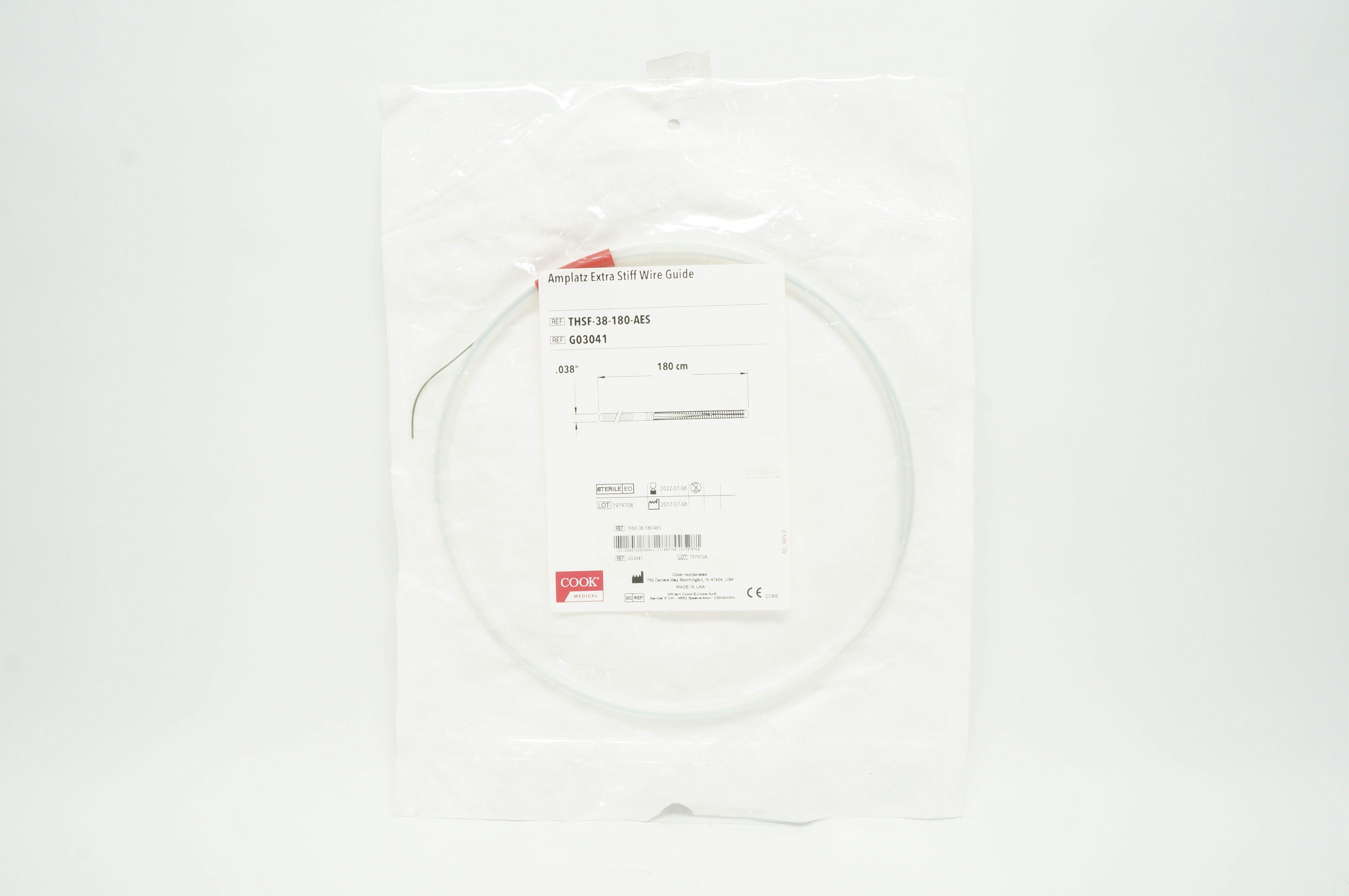 Cook Medical G03041 Amplatz Extra Stiff Wire Guide 0.038inch x 180cm