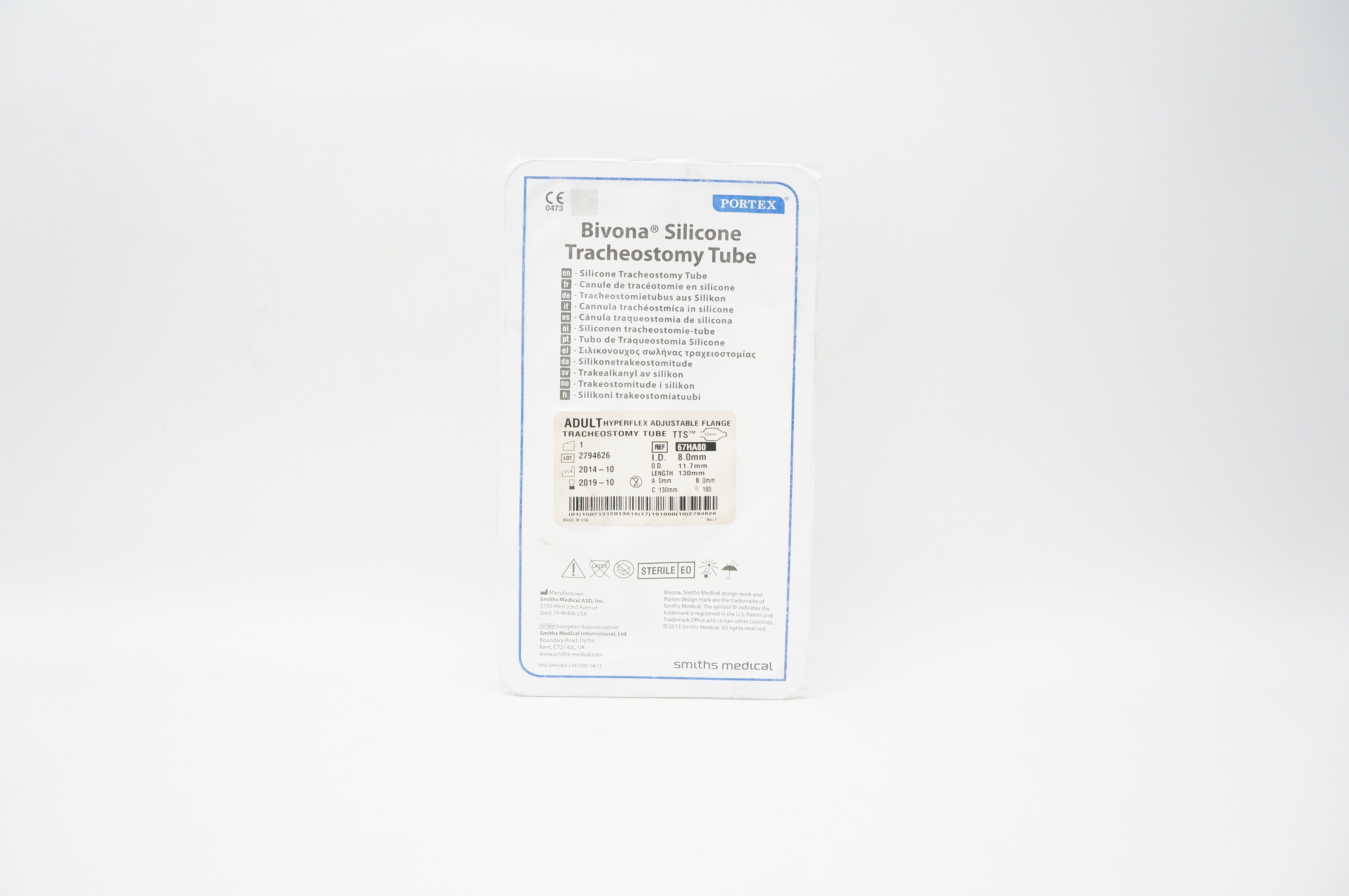 Smiths Medical 67HA80 Portex Bivona Silicone Tracheostomy Tube 8.0IDx11.7mmOD(x)