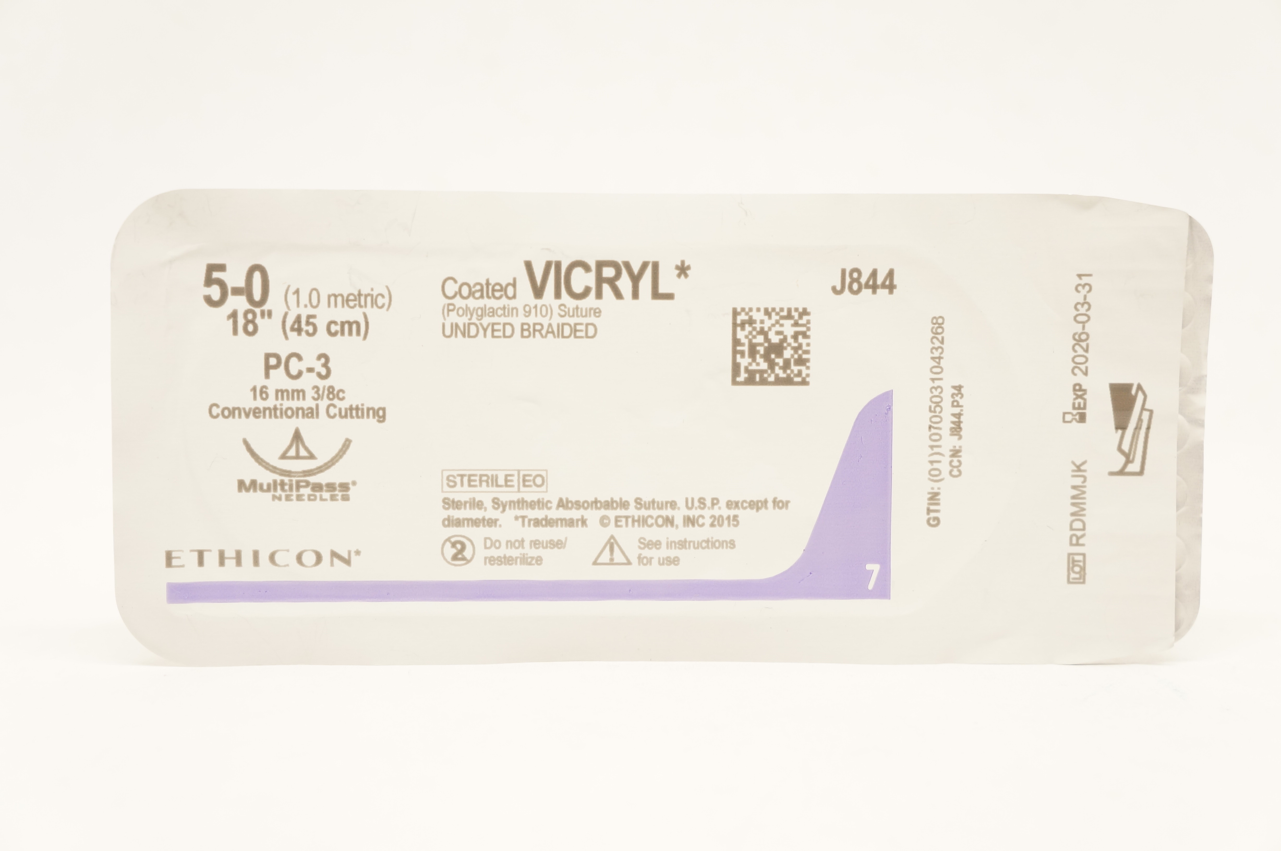 Ethicon J844 5-0 VICRYL PC-3 16mm 3/8c Conventional Cutting, 18inch