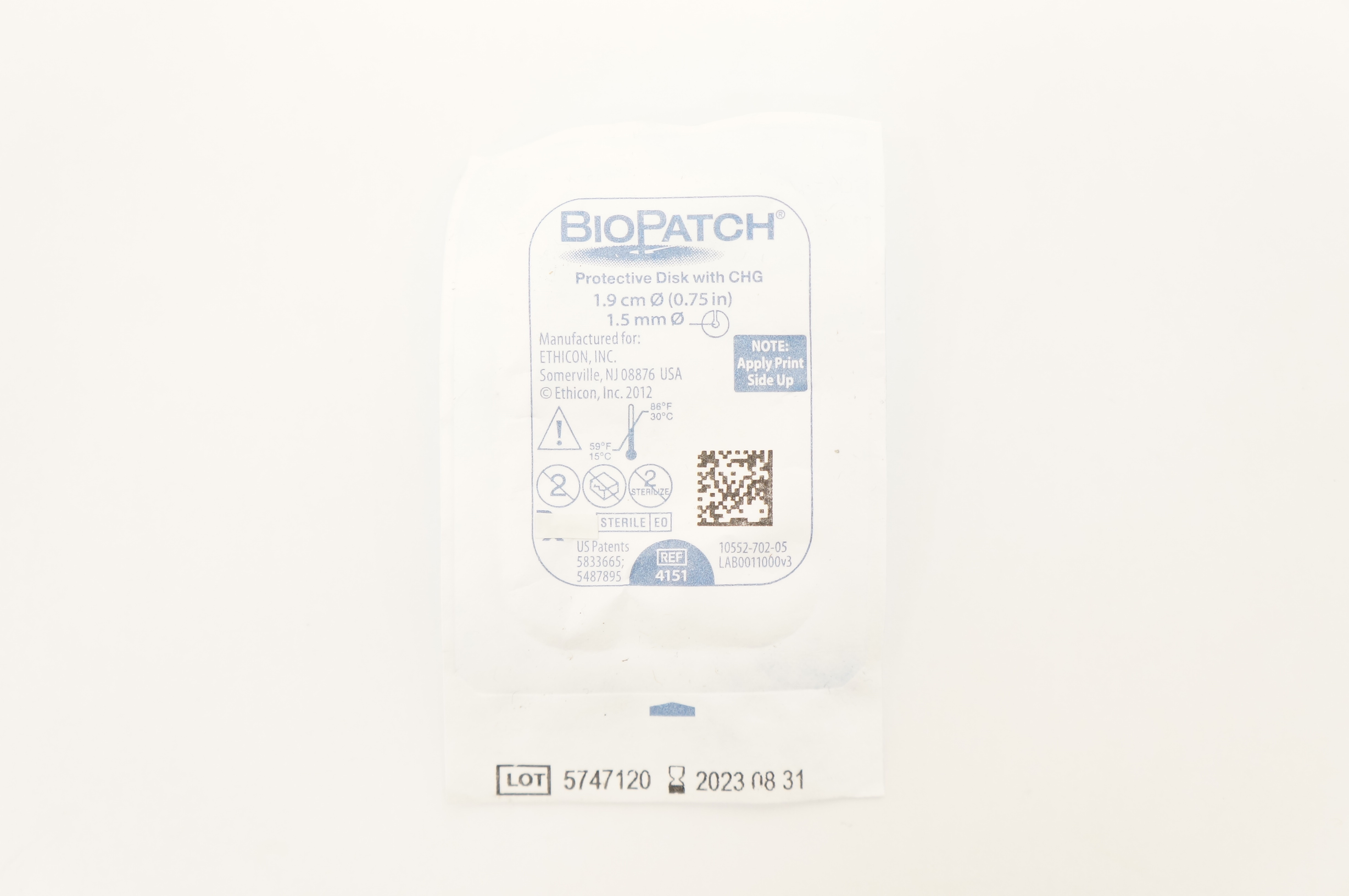 Ethicon 4151 BioPatch Protective Disk with CHG 0.75inch x 1.5mm
