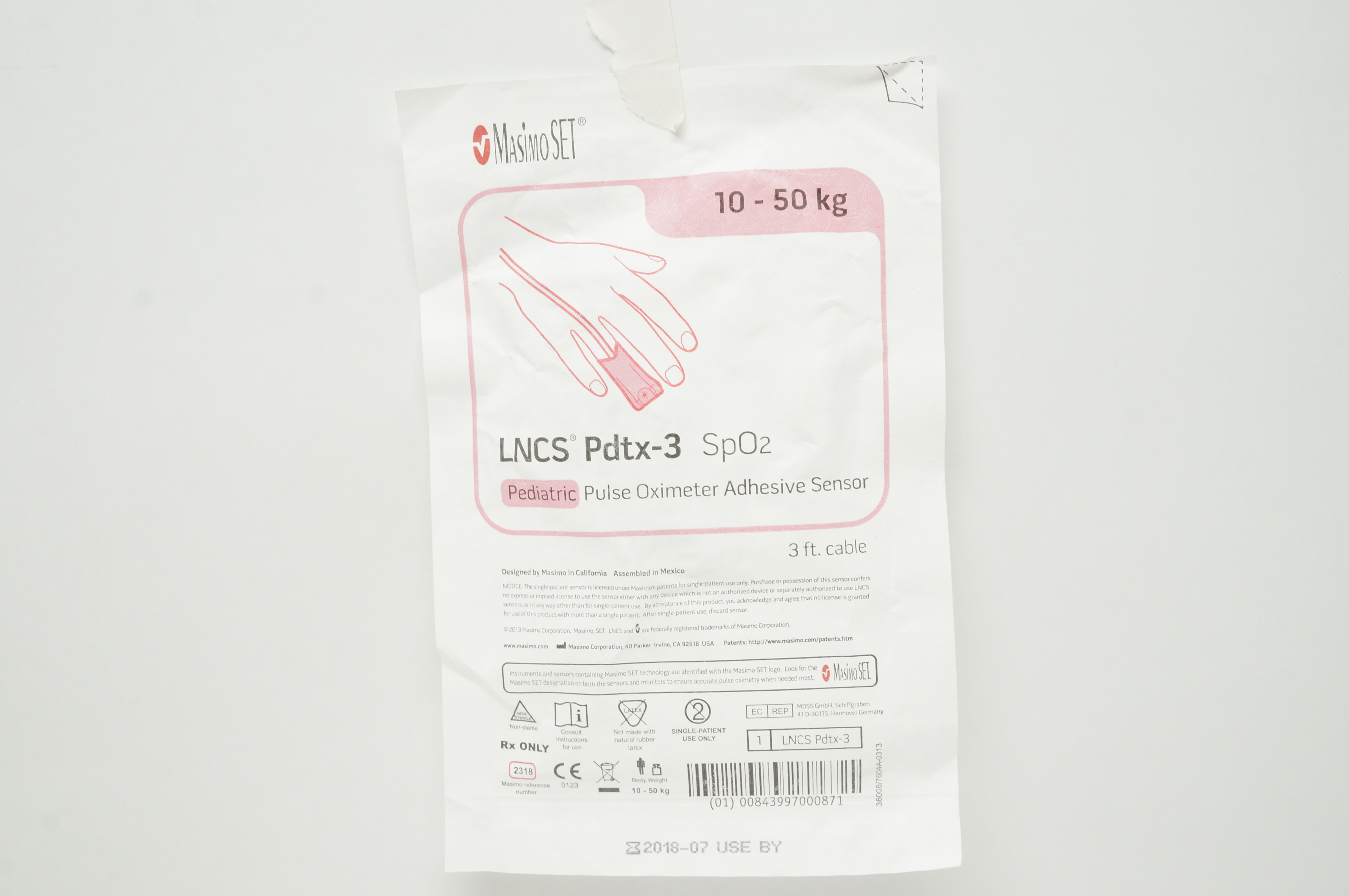 MasimoSet 2318 LNCS Pdtx-3 SpO₂ Pulse Oximeter Adhesive Sensor 10-50kg (x)